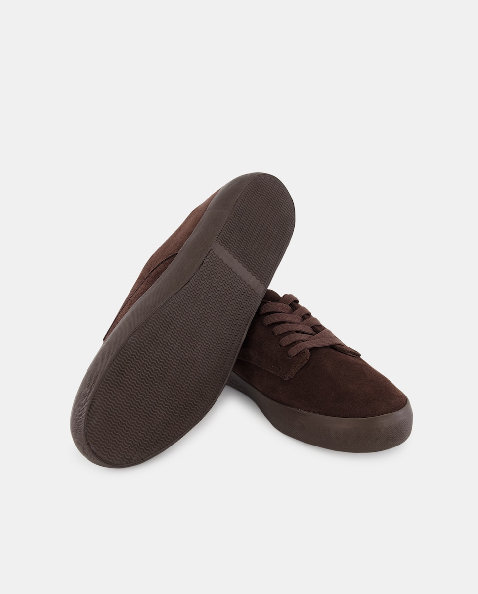 Zapato cordones piel serraje con piso de goma Marrón claro-2