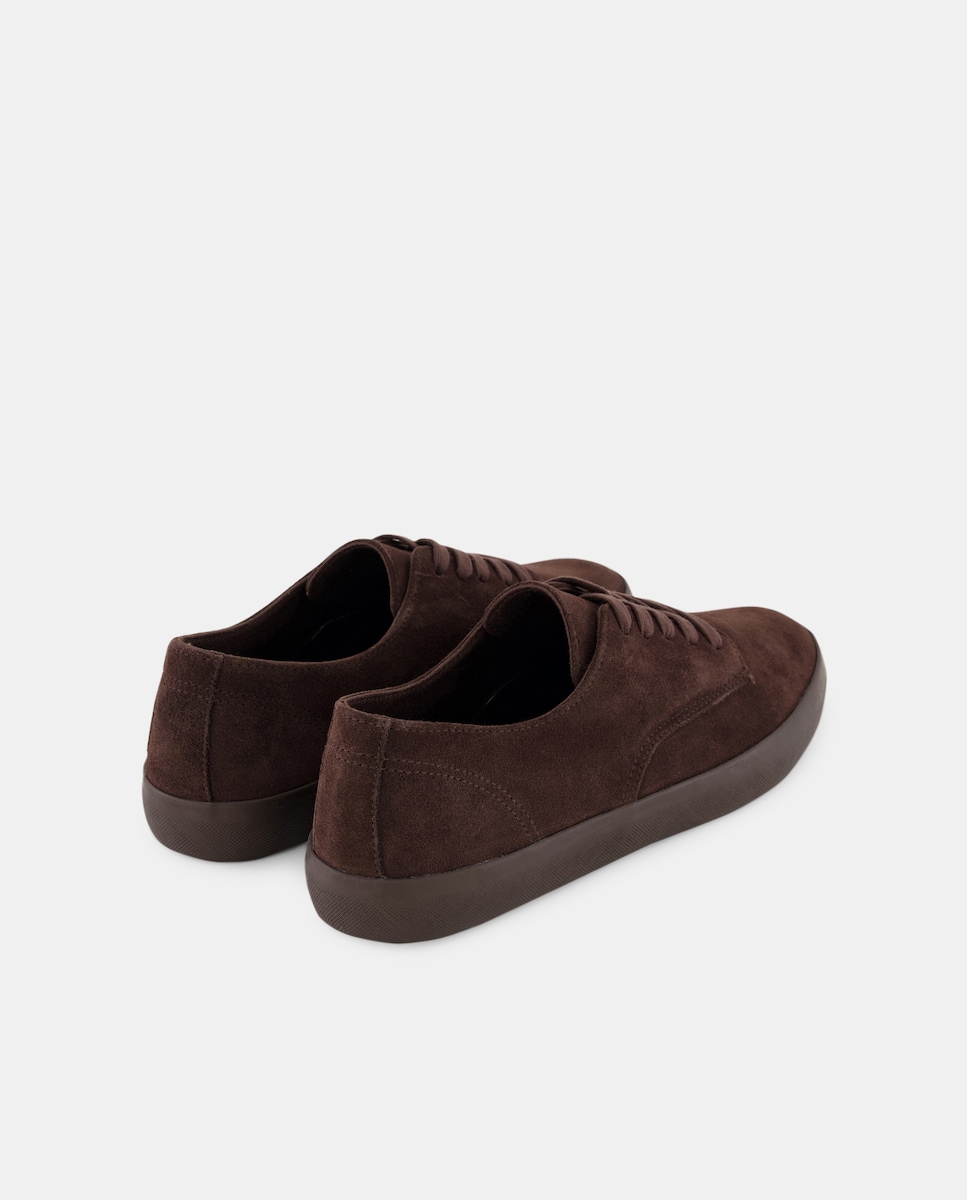 Zapato cordones piel serraje con piso de goma Marrón claro-3