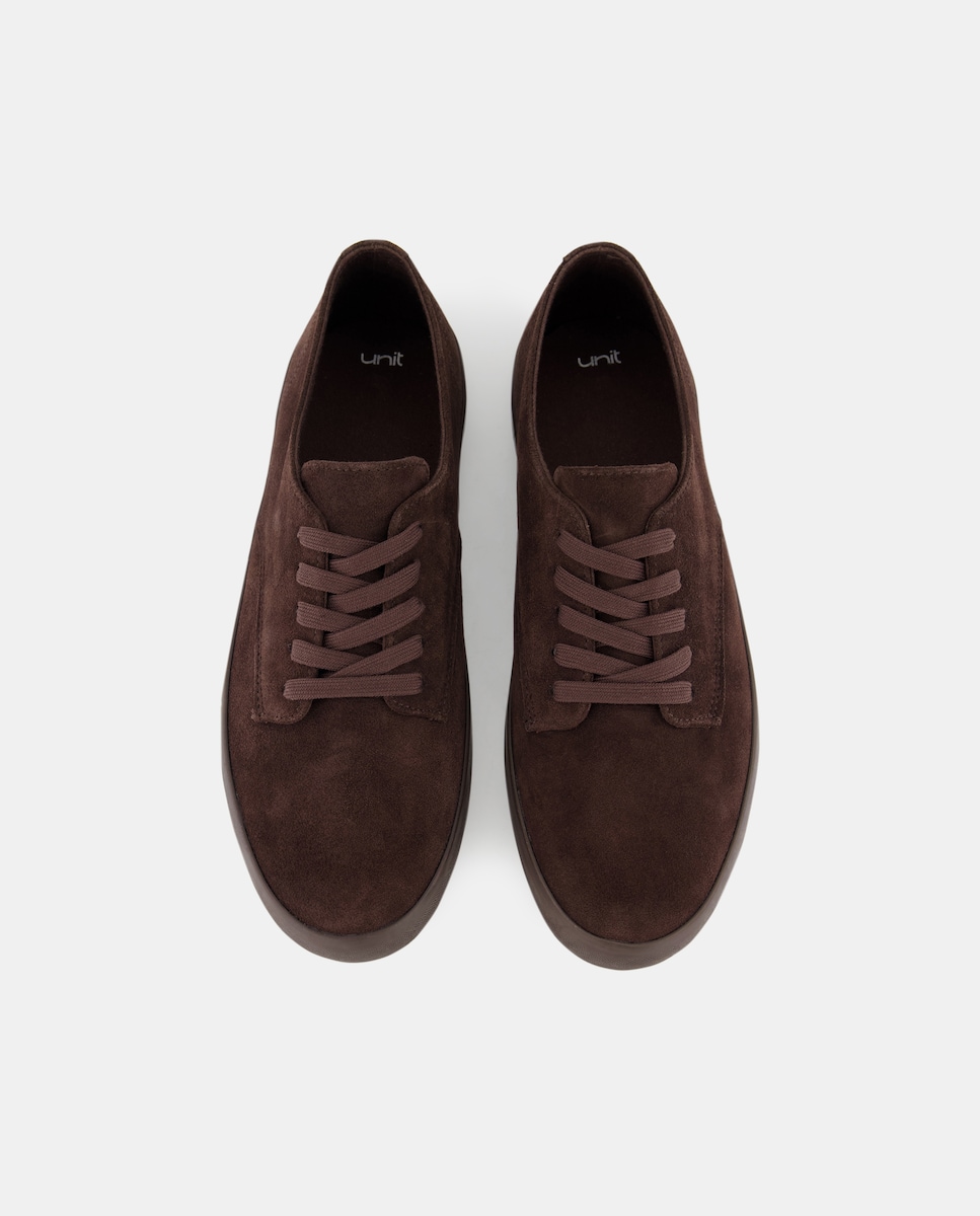 Zapato cordones piel serraje con piso de goma Marrón claro-4