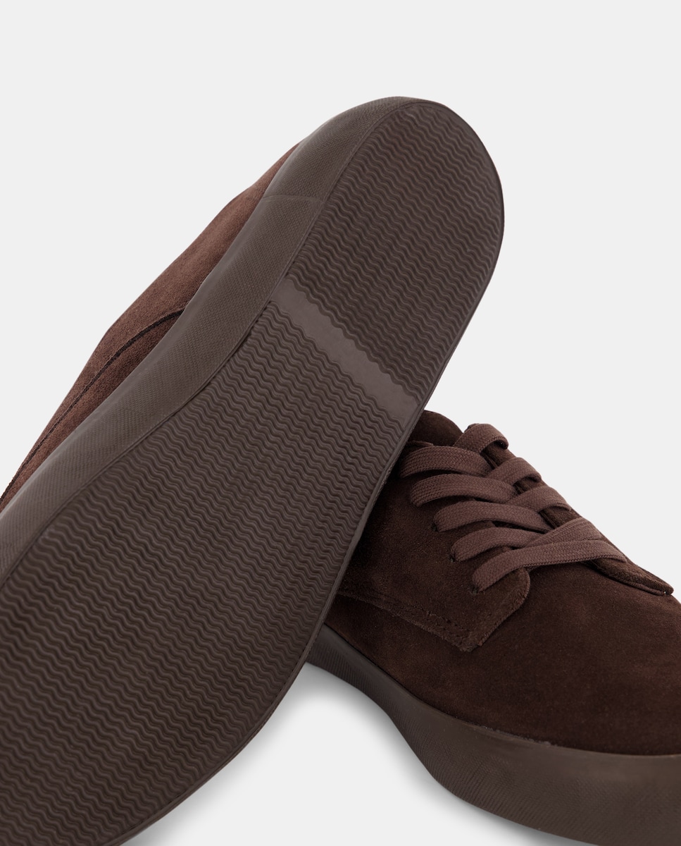 Zapato cordones piel serraje con piso de goma Marrón claro-5