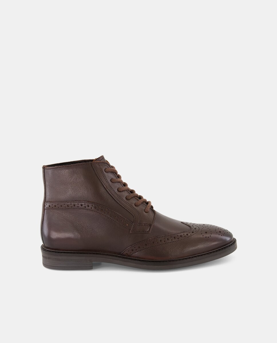 Bota cordones pala vega de piel de hombre con piso de goma Marrón-1