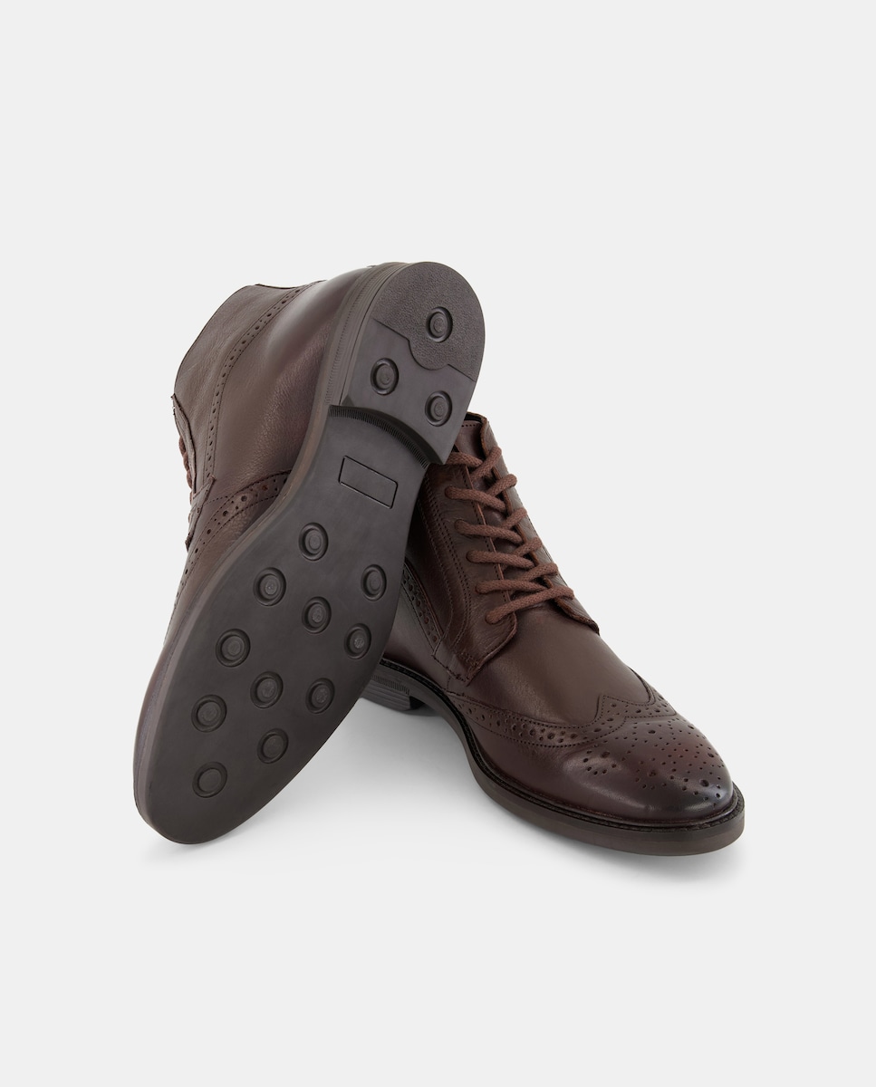 Bota cordones pala vega de piel de hombre con piso de goma Marrón-2