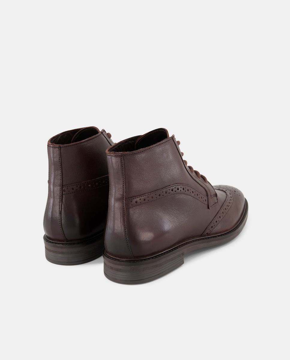 Bota cordones pala vega de piel de hombre con piso de goma Marrón-3