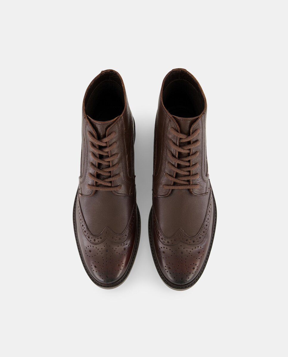 Bota cordones pala vega de piel de hombre con piso de goma Marrón-4