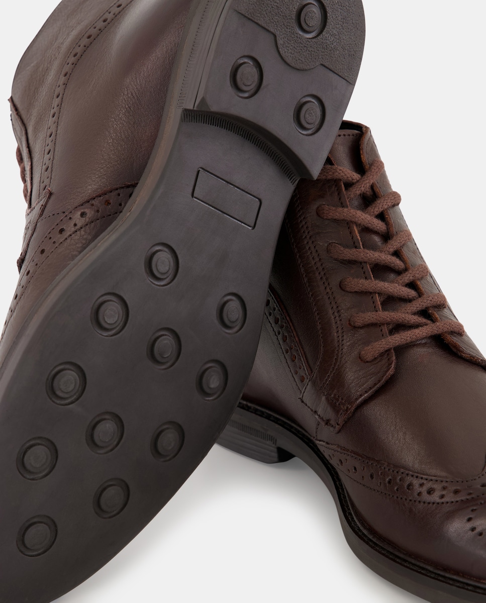 Bota cordones pala vega de piel de hombre con piso de goma Marrón-5