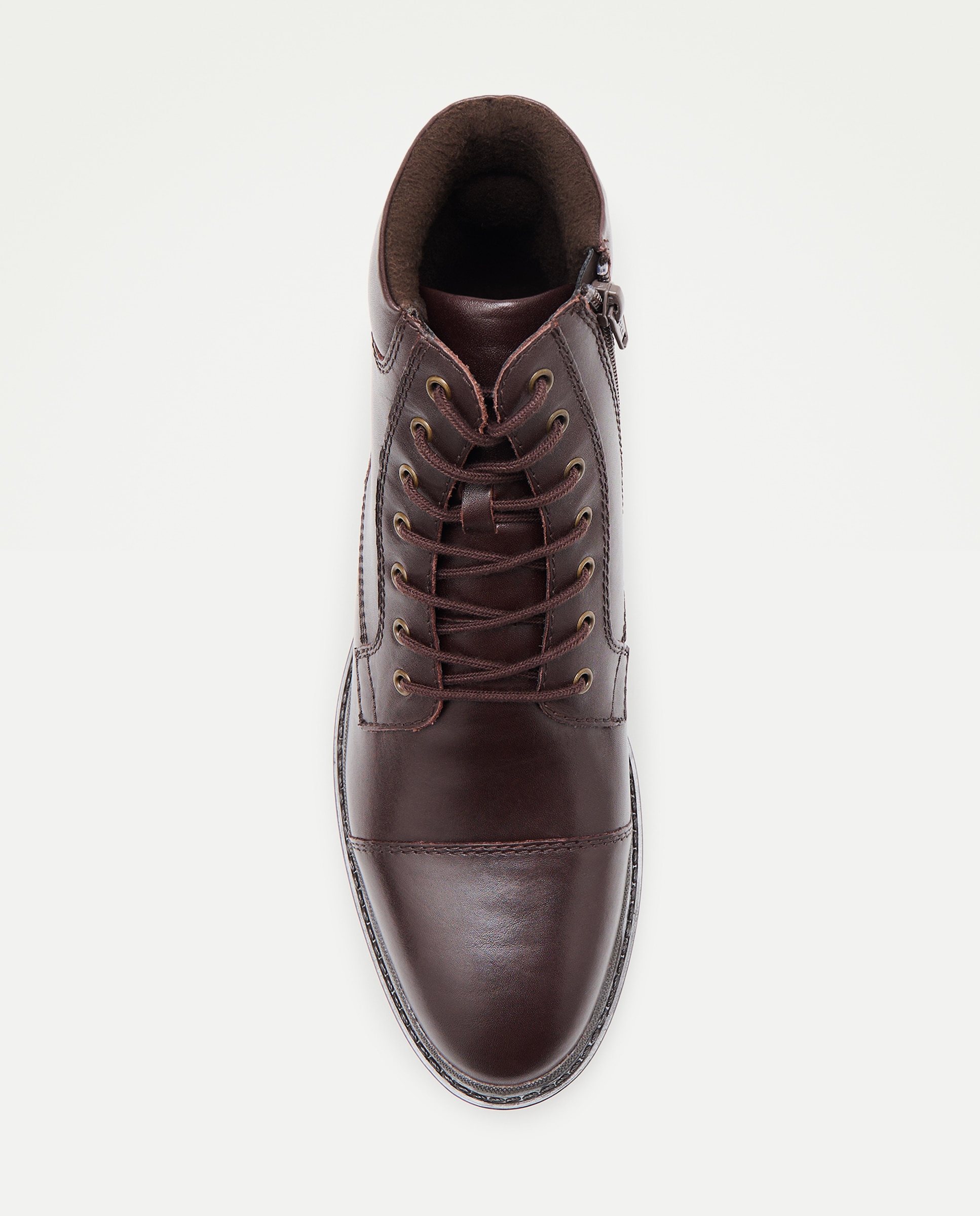 Bota de hombre cordones puntera recta de piel con piso de goma Marrón-4