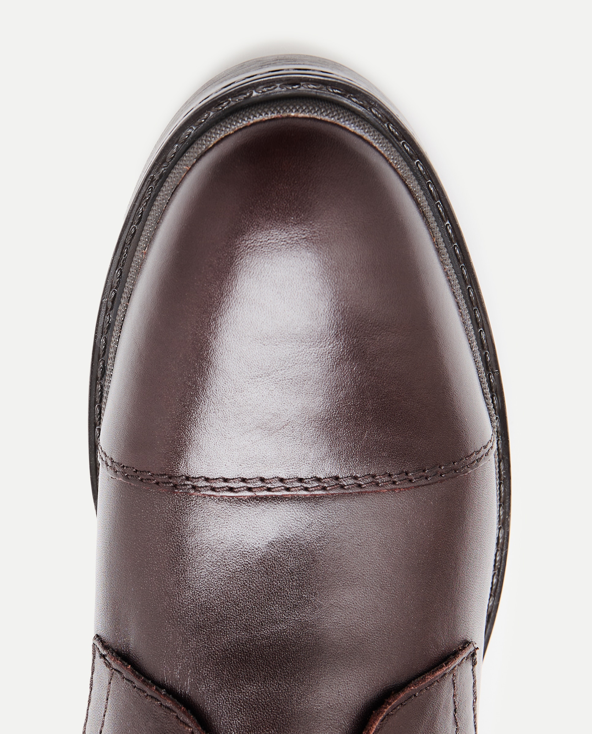 Bota de hombre cordones puntera recta de piel con piso de goma Marrón-5