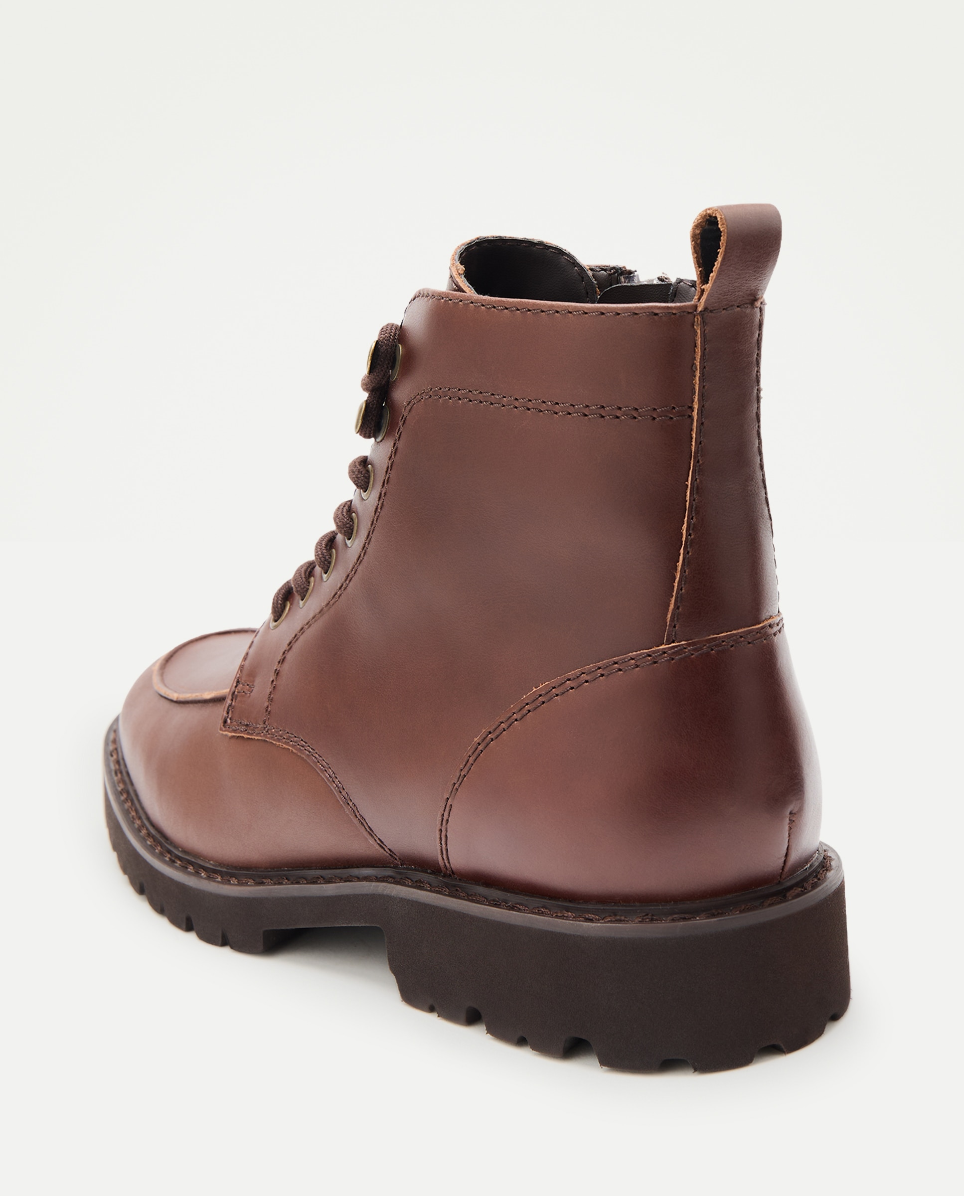 Bota de hombre cordones bordón de piel con piso ligero Marrón-3