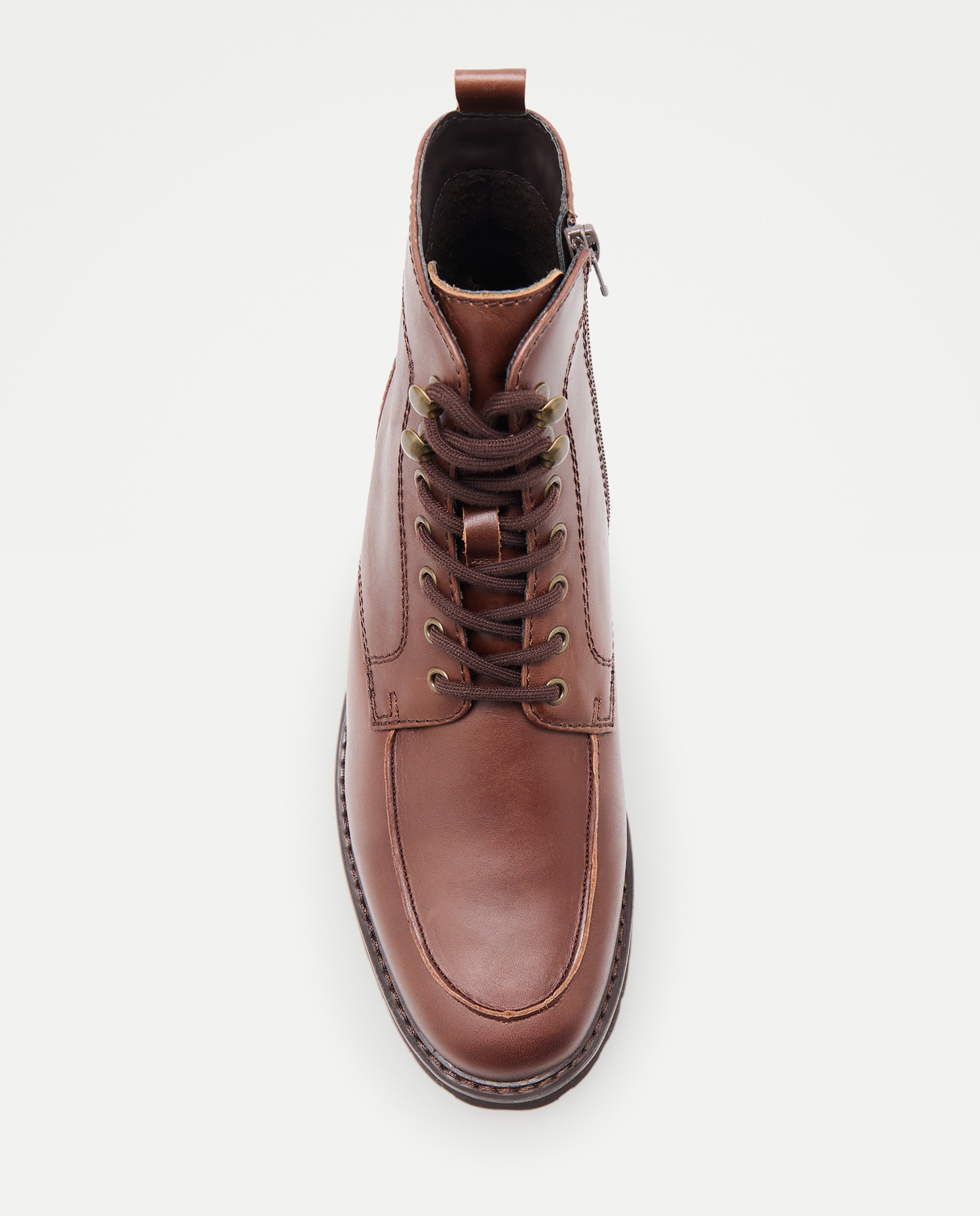 Bota de hombre cordones bordón de piel con piso ligero Marrón-4