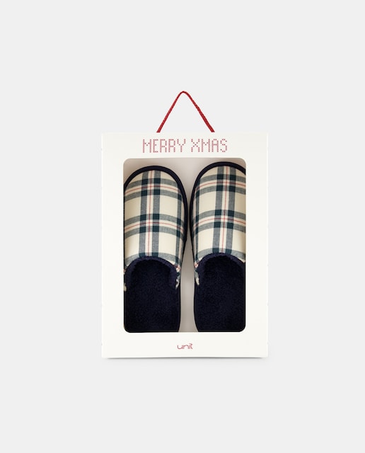 Imagen 0 de Zapatilla abierta cuadros navidad con caja de regalo
