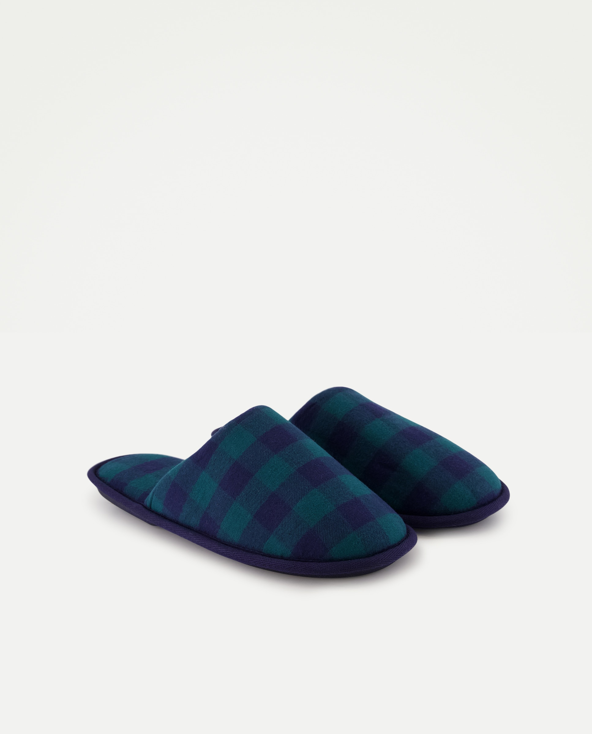 Zapatilla de hombre abierta de cuadros pijama con piso de goma Verde-2
