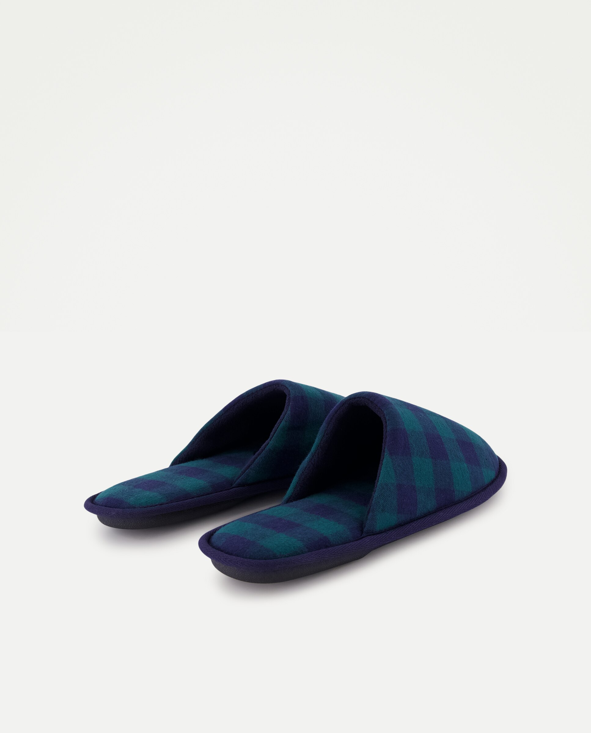 Zapatilla de hombre abierta de cuadros pijama con piso de goma Verde-3
