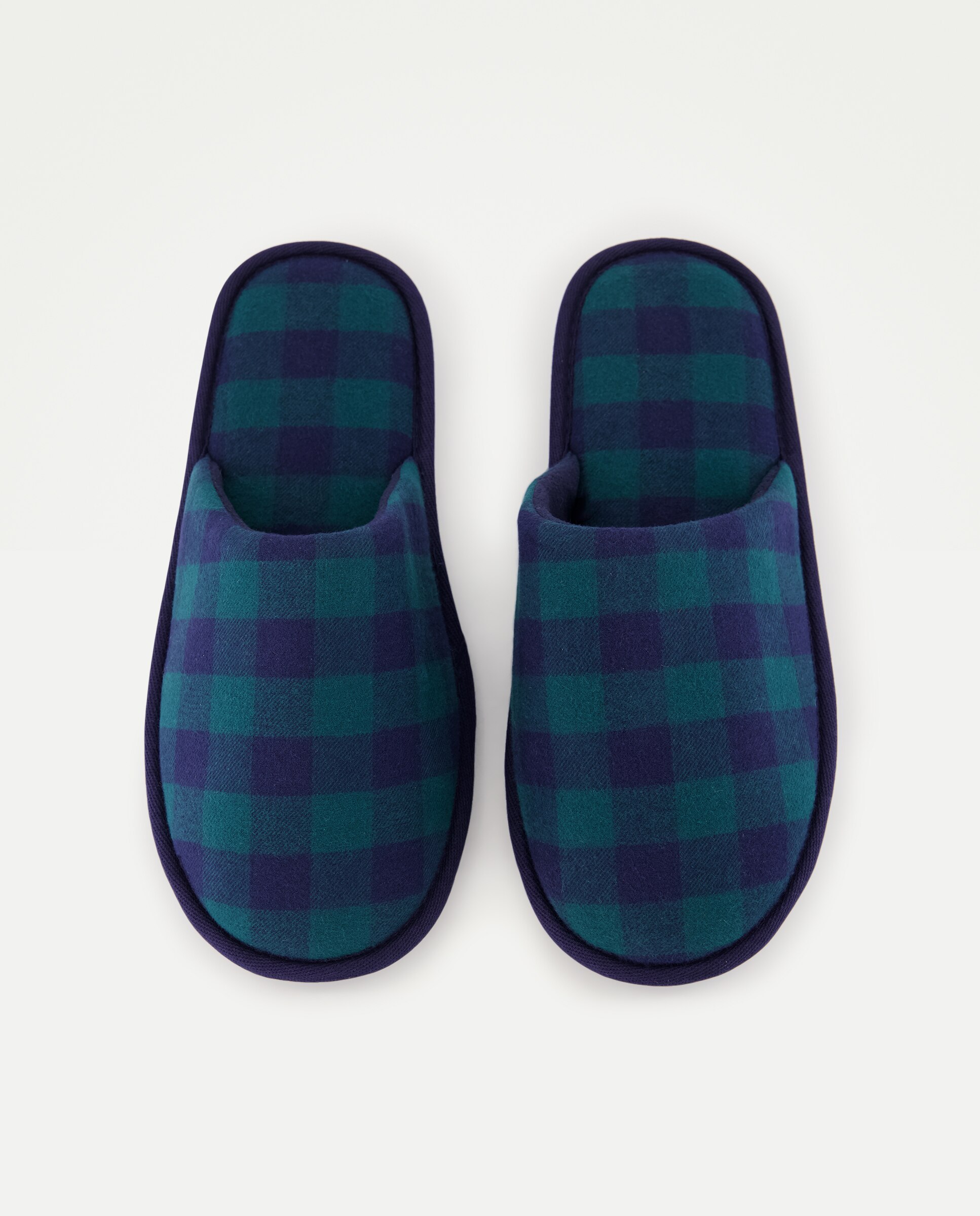Zapatilla de hombre abierta de cuadros pijama con piso de goma Verde-4