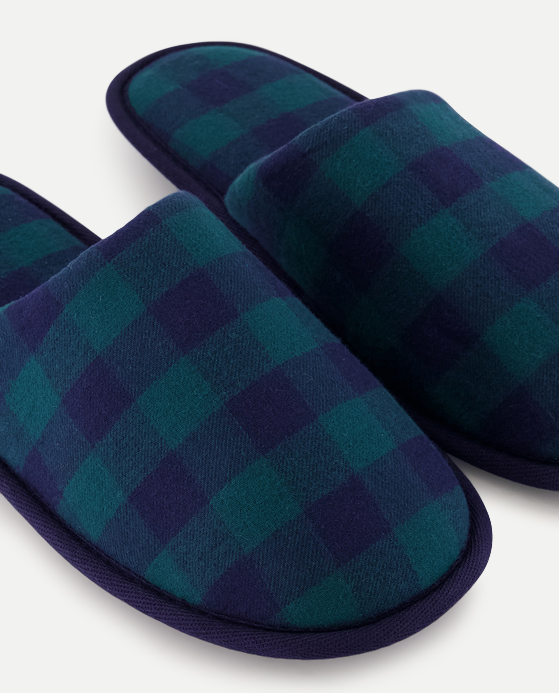 Zapatilla de hombre abierta de cuadros pijama con piso de goma Verde-5