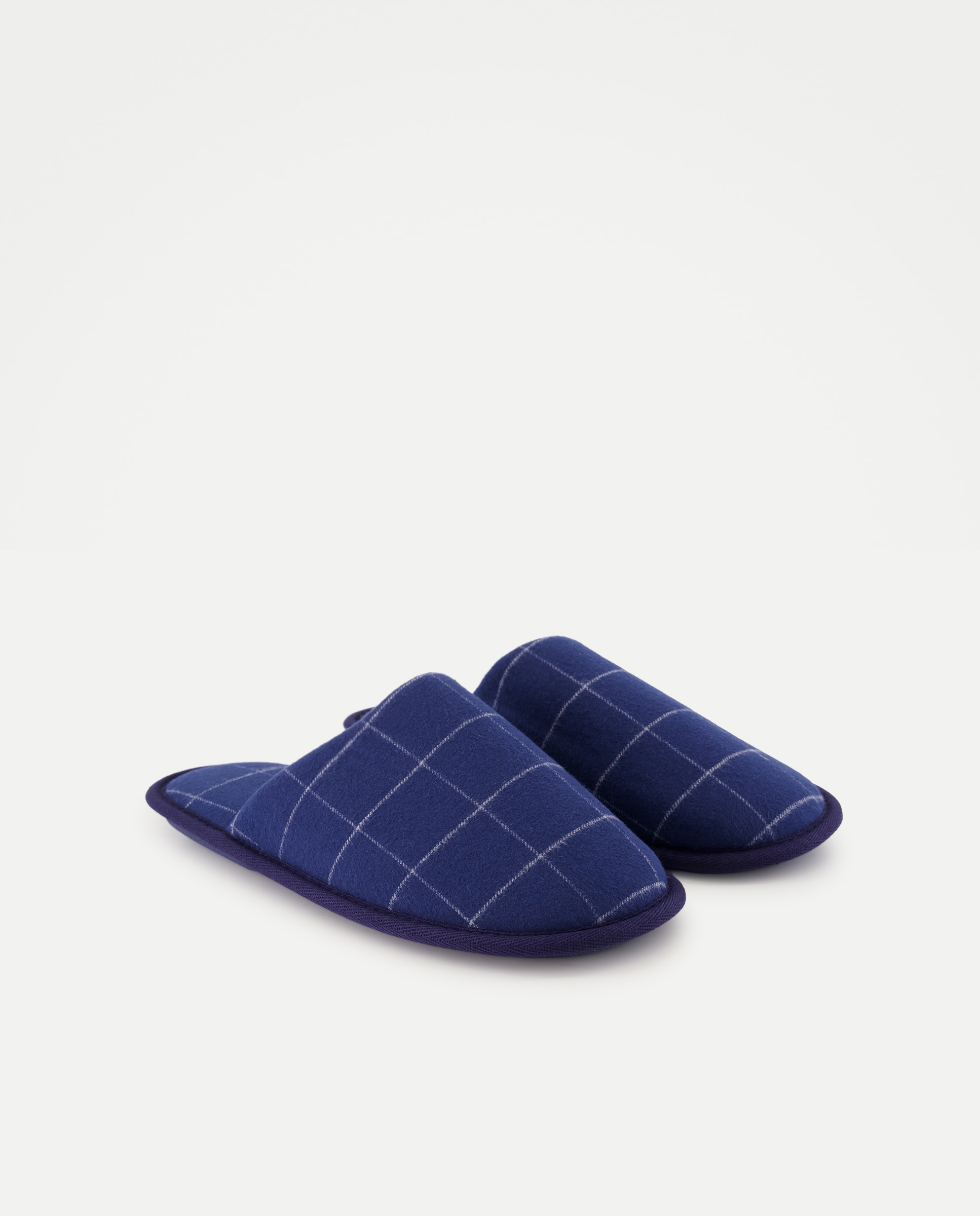 Zapatilla de hombre abierta de cuadros pijama con piso de goma Azul marino-2