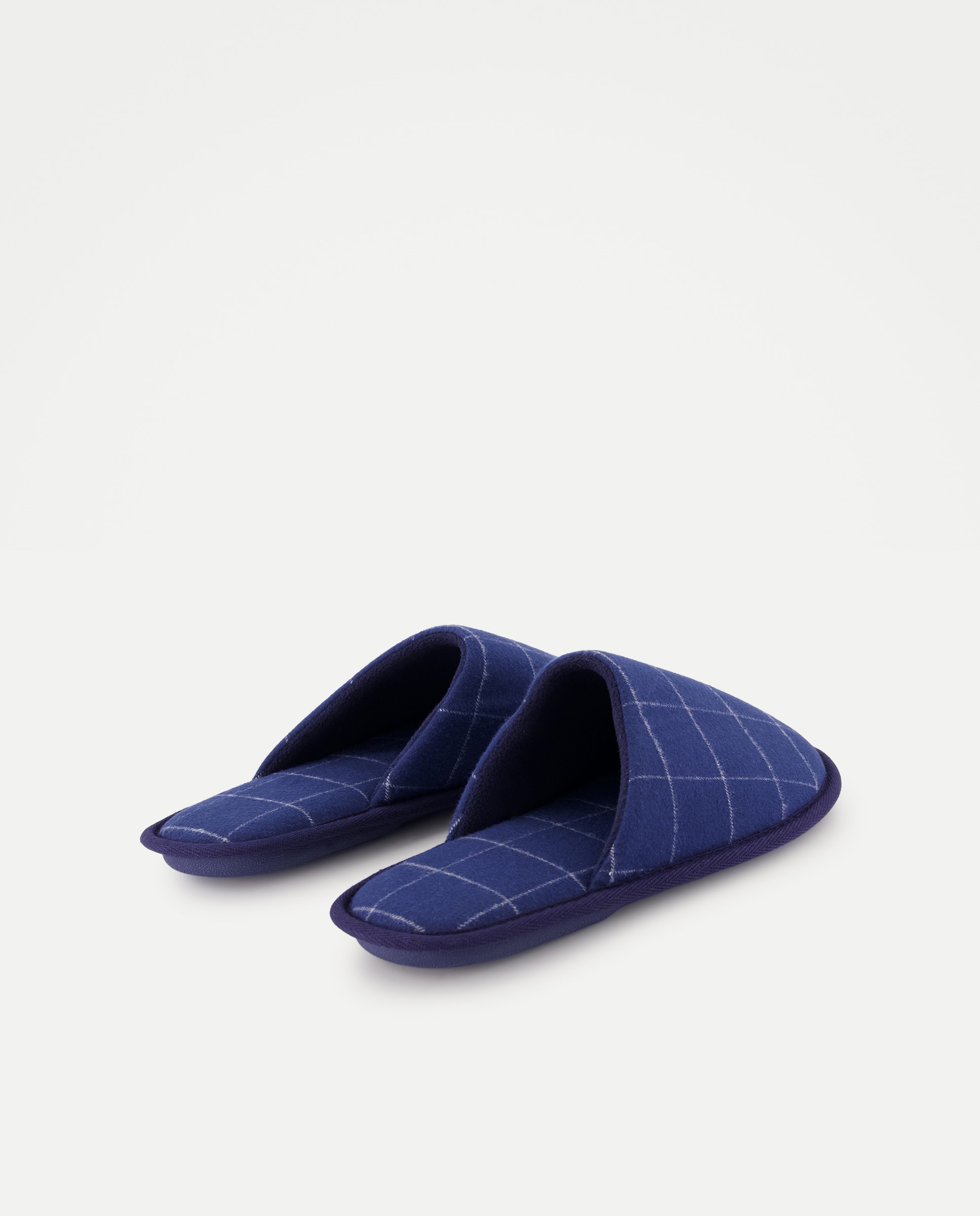 Zapatilla de hombre abierta de cuadros pijama con piso de goma Azul marino-3