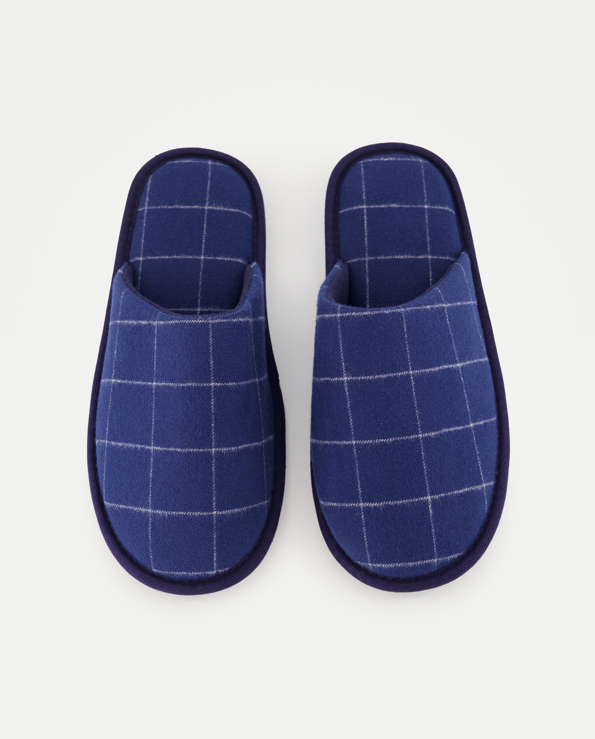 Zapatilla de hombre abierta de cuadros pijama con piso de goma Azul marino-4
