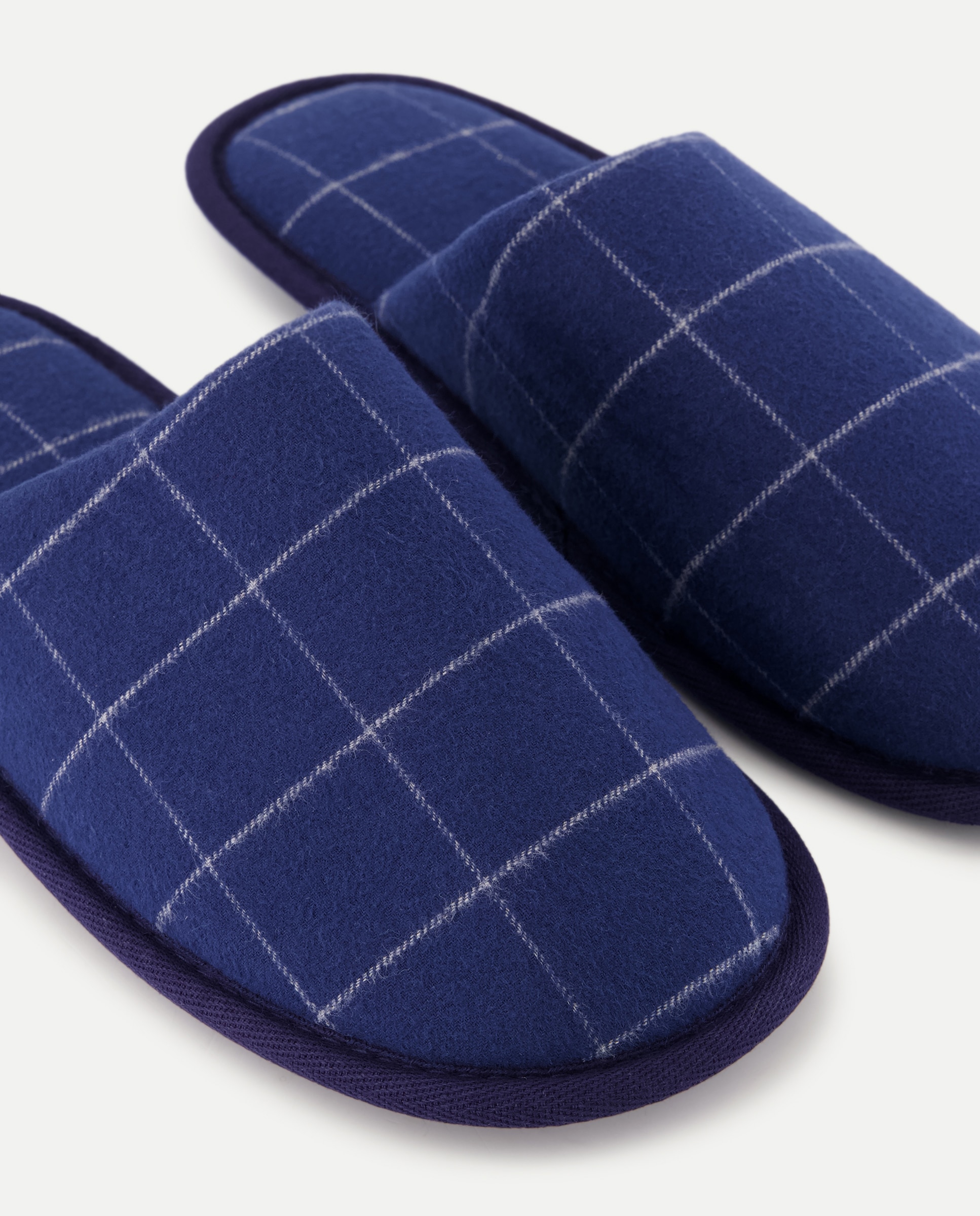 Zapatilla de hombre abierta de cuadros pijama con piso de goma Azul marino-5