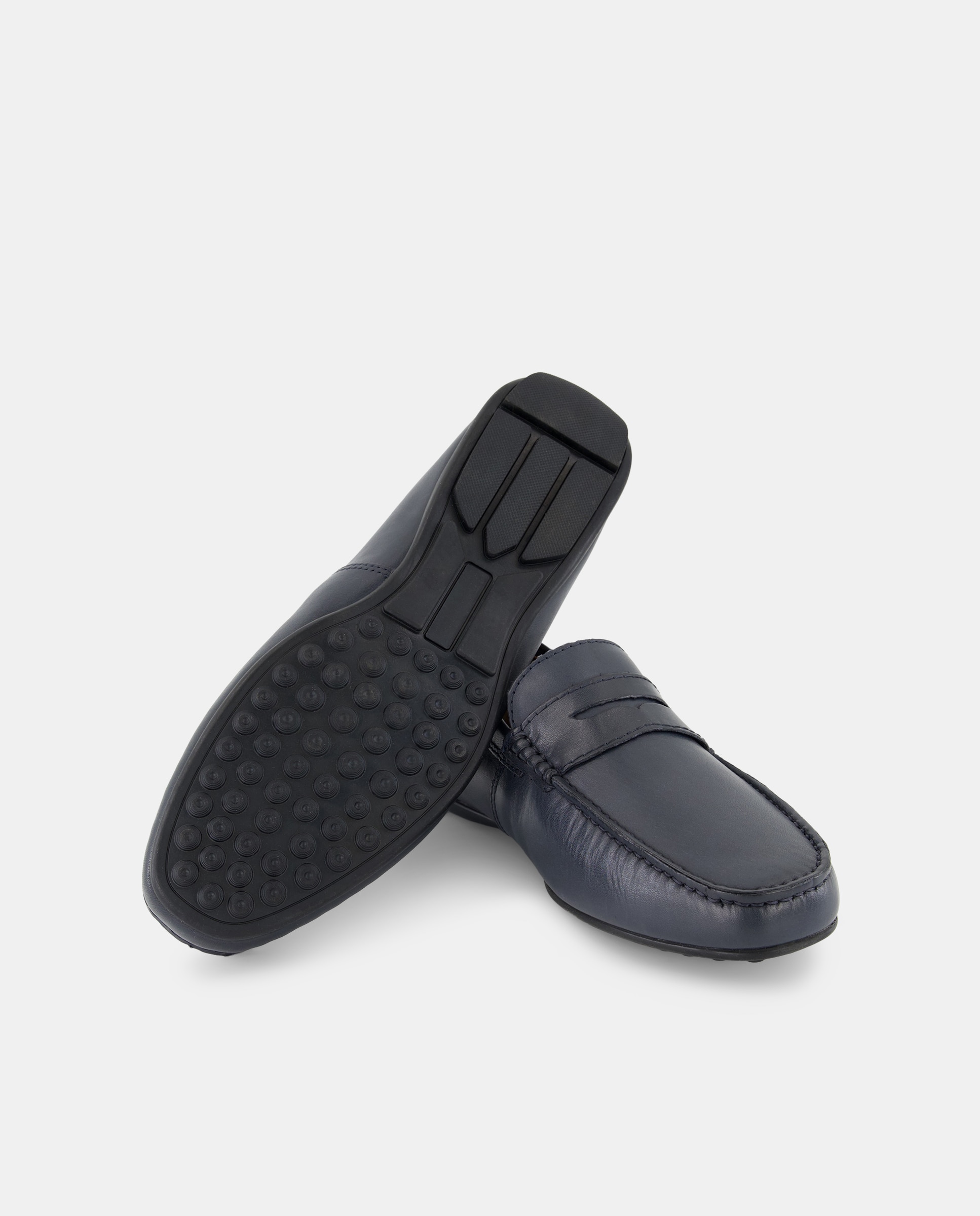 Mocasín antifaz de hombre de piel con piso de goma Azul-2