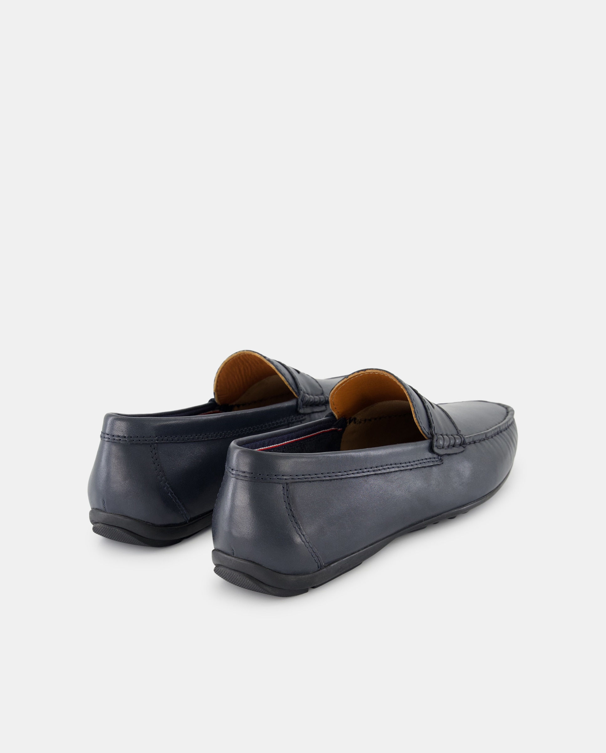 Mocasín antifaz de hombre de piel con piso de goma Azul-3