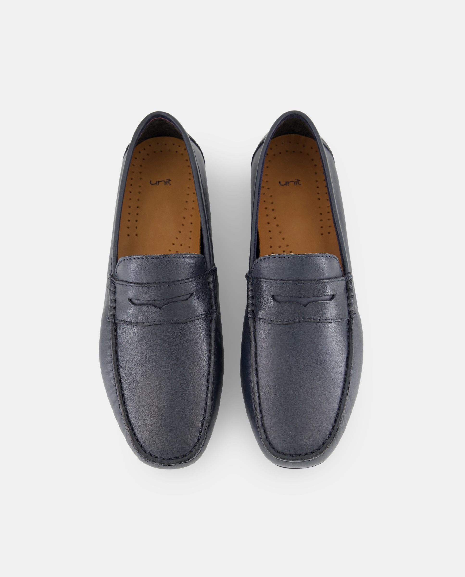 Mocasín antifaz de hombre de piel con piso de goma Azul-4