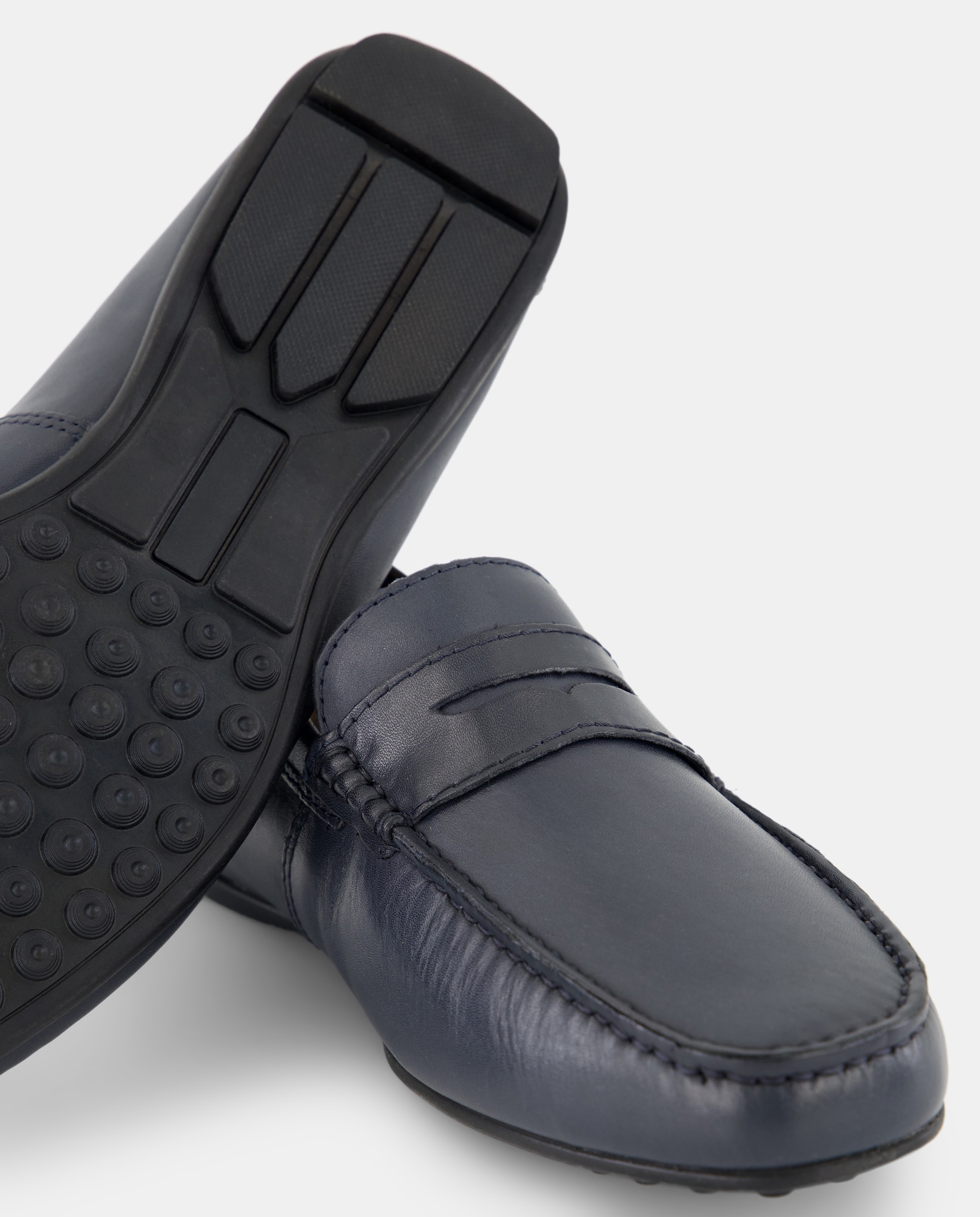 Mocasín antifaz de hombre de piel con piso de goma Azul-5