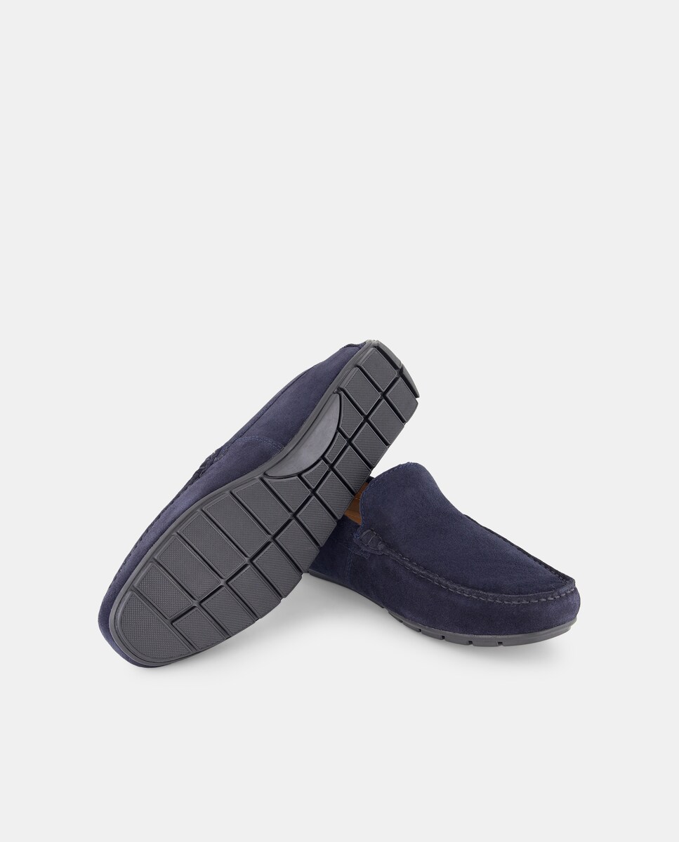 Mocasín liso serraje con piso de goma Azul marino-2