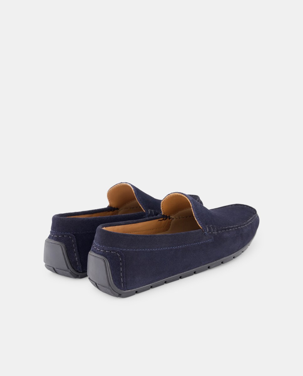 Mocasín liso serraje con piso de goma Azul marino-3