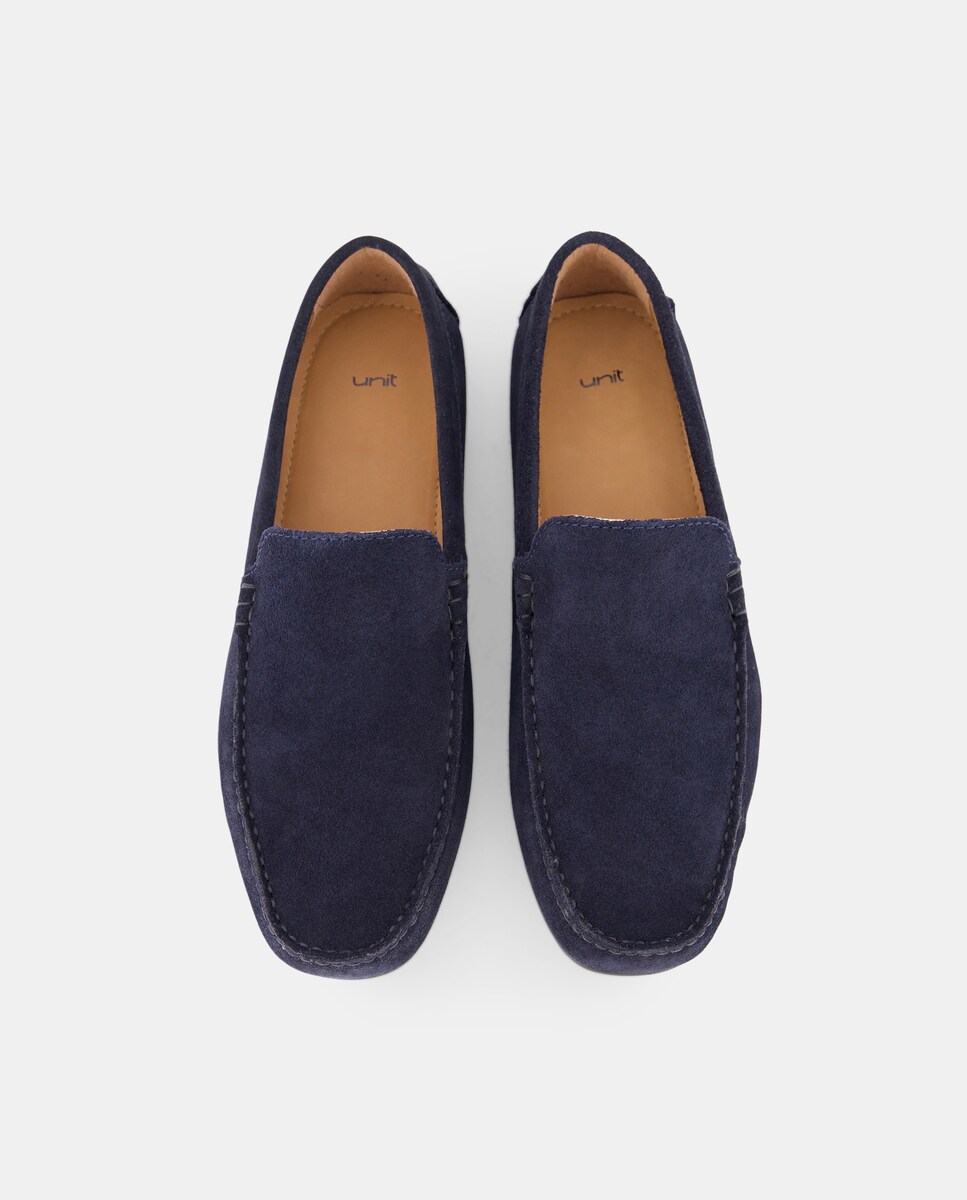 Mocasín liso serraje con piso de goma Azul marino-4