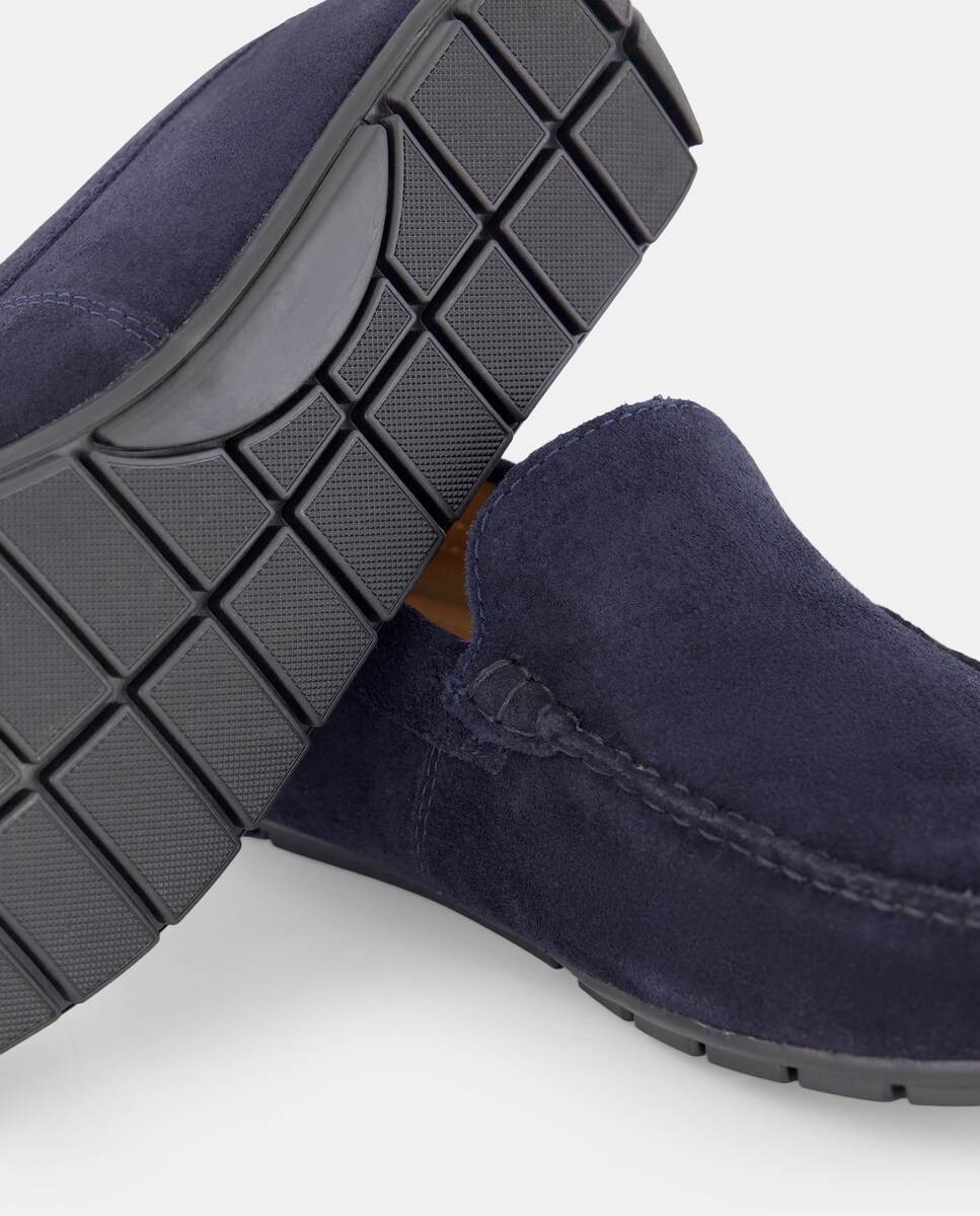 Mocasín liso serraje con piso de goma Azul marino-5