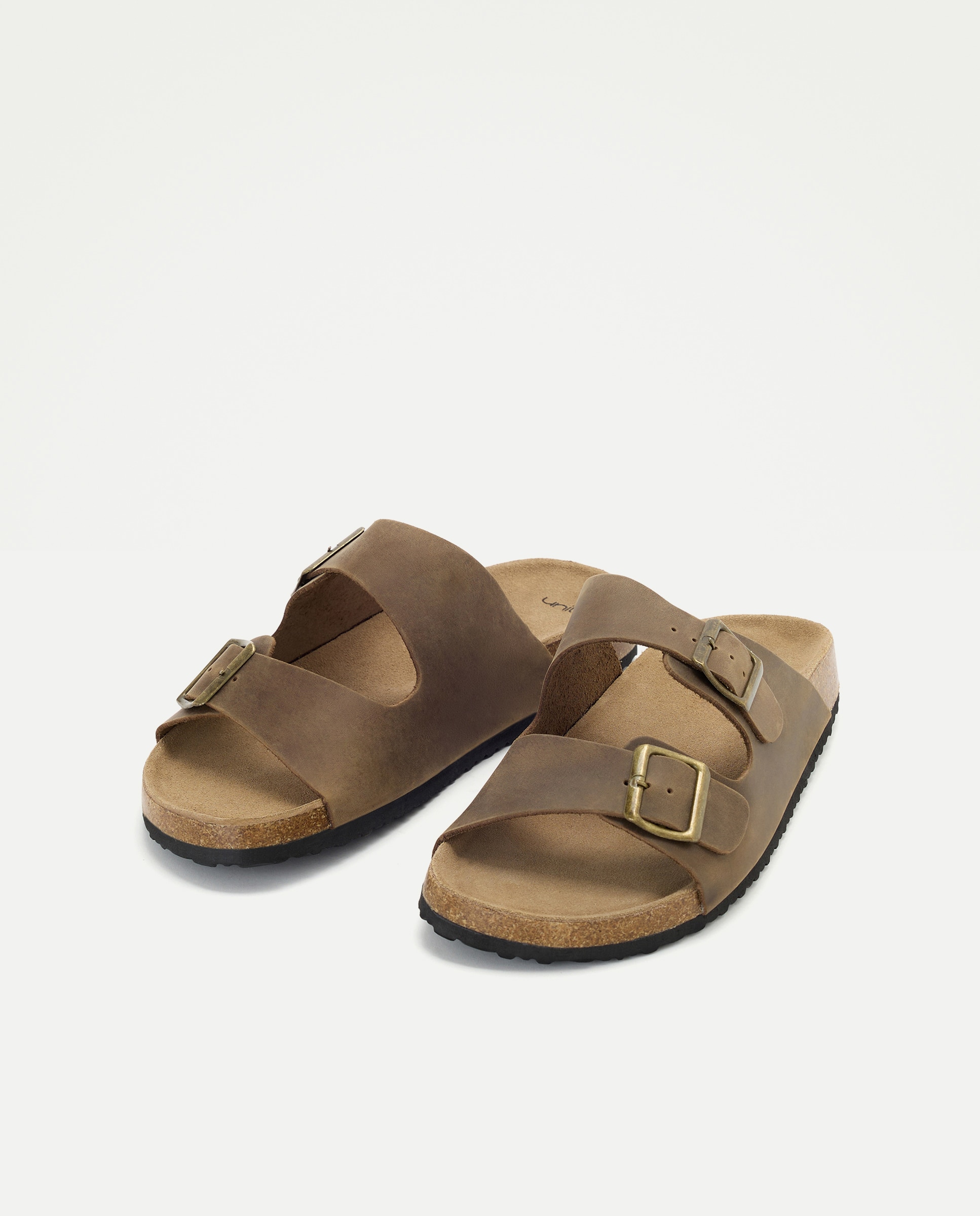 Sandalia bio dos hebillas de piel con piso de goma 520 Kaki-2