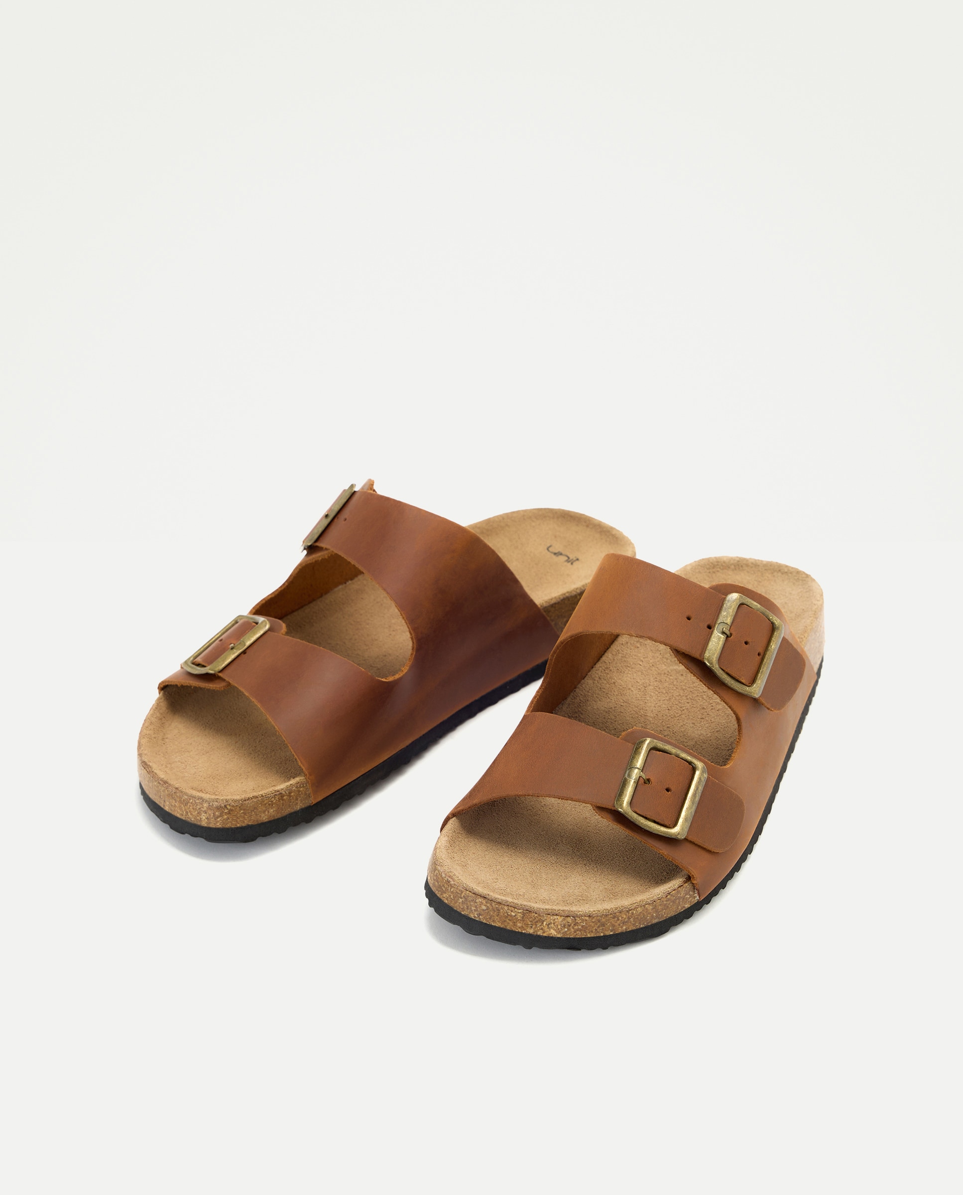 Sandalia bio dos hebillas de piel con piso de goma 730 Camel-2