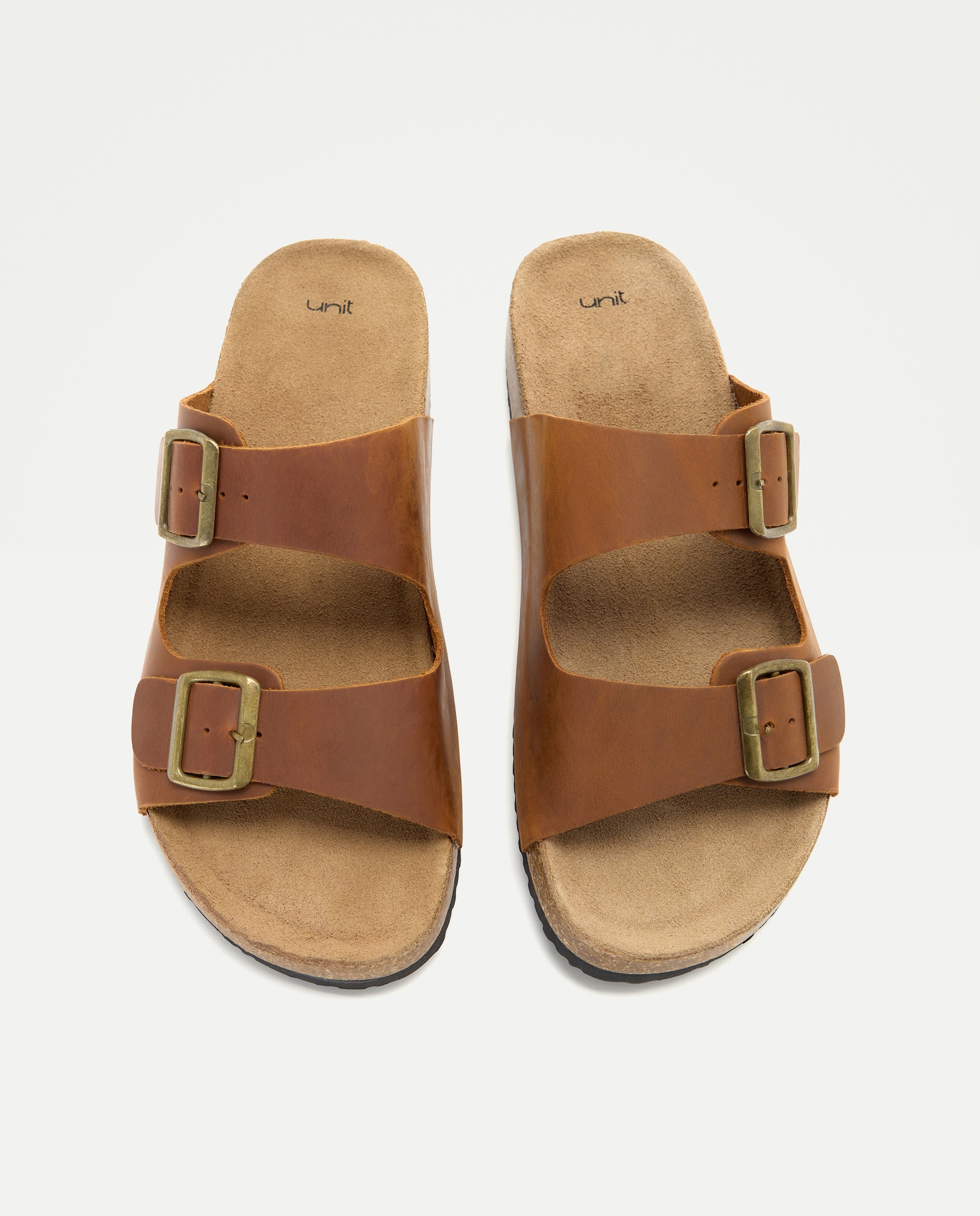 Sandalia bio dos hebillas de piel con piso de goma 730 Camel-4