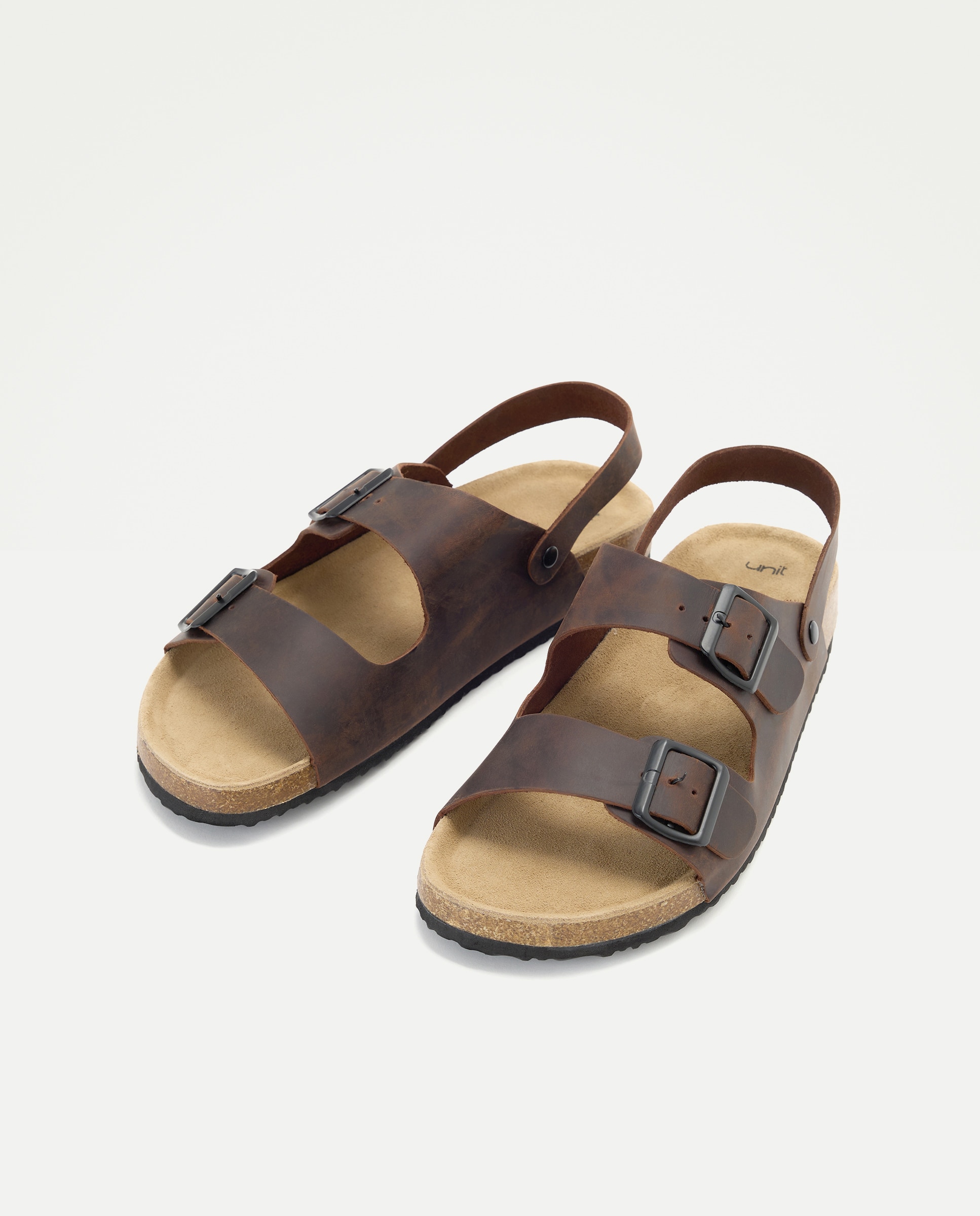 Sandalia bio dos hebillas con trasera de piel con piso de goma Marrón-2