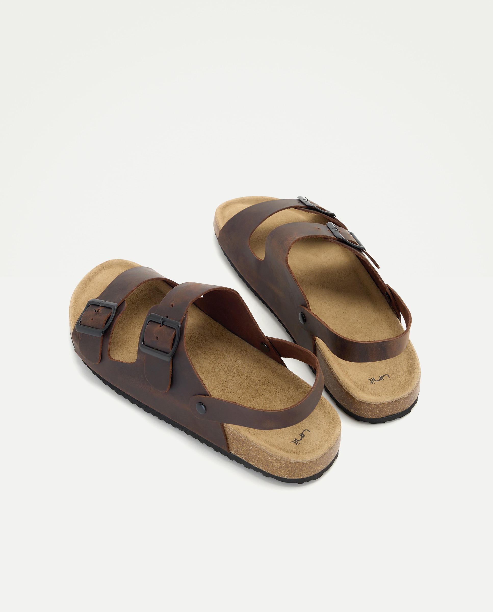 Sandalia bio dos hebillas con trasera de piel con piso de goma Marrón-3