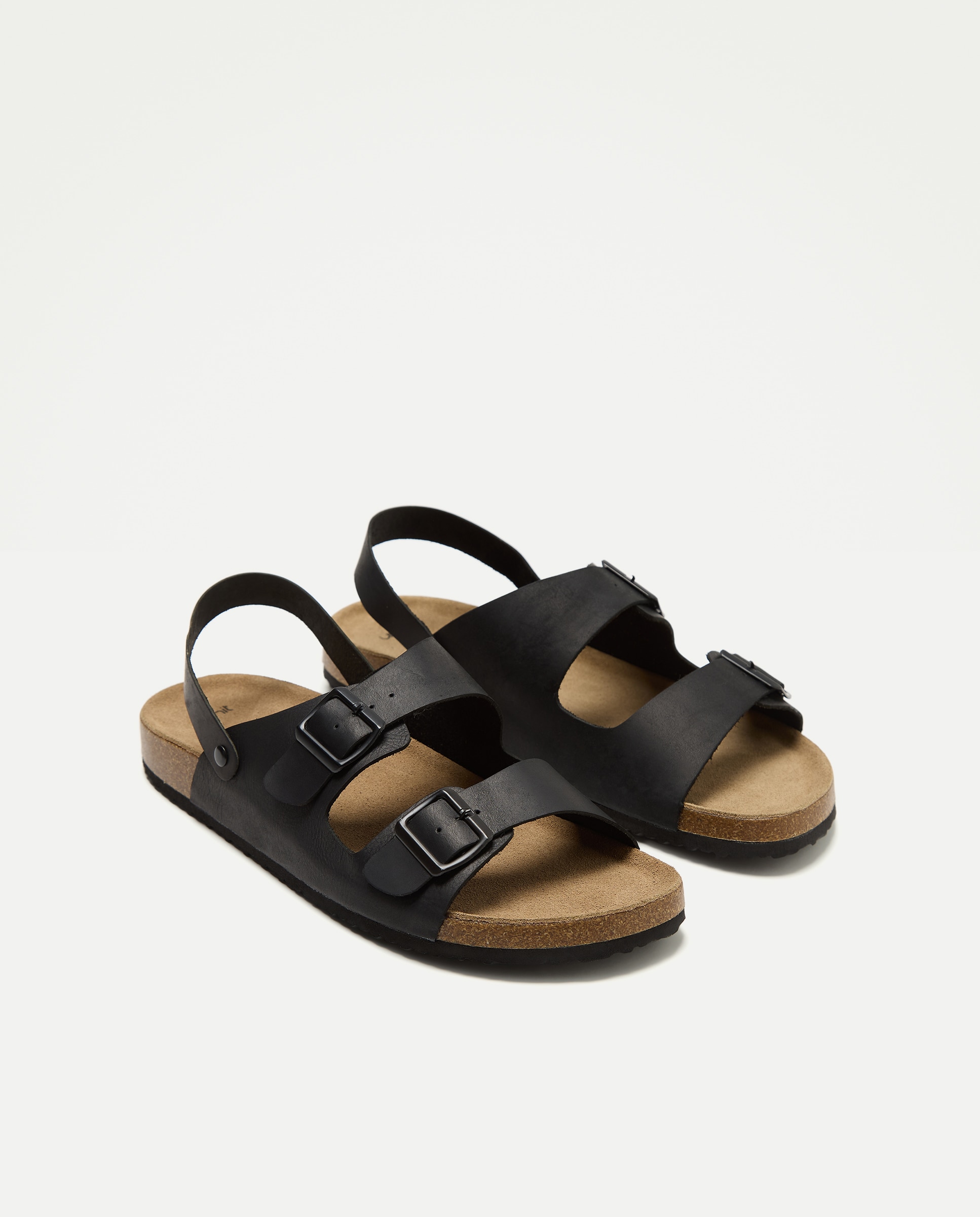 Sandalia bio dos hebillas con trasera  de piel con piso de goma Negro-2