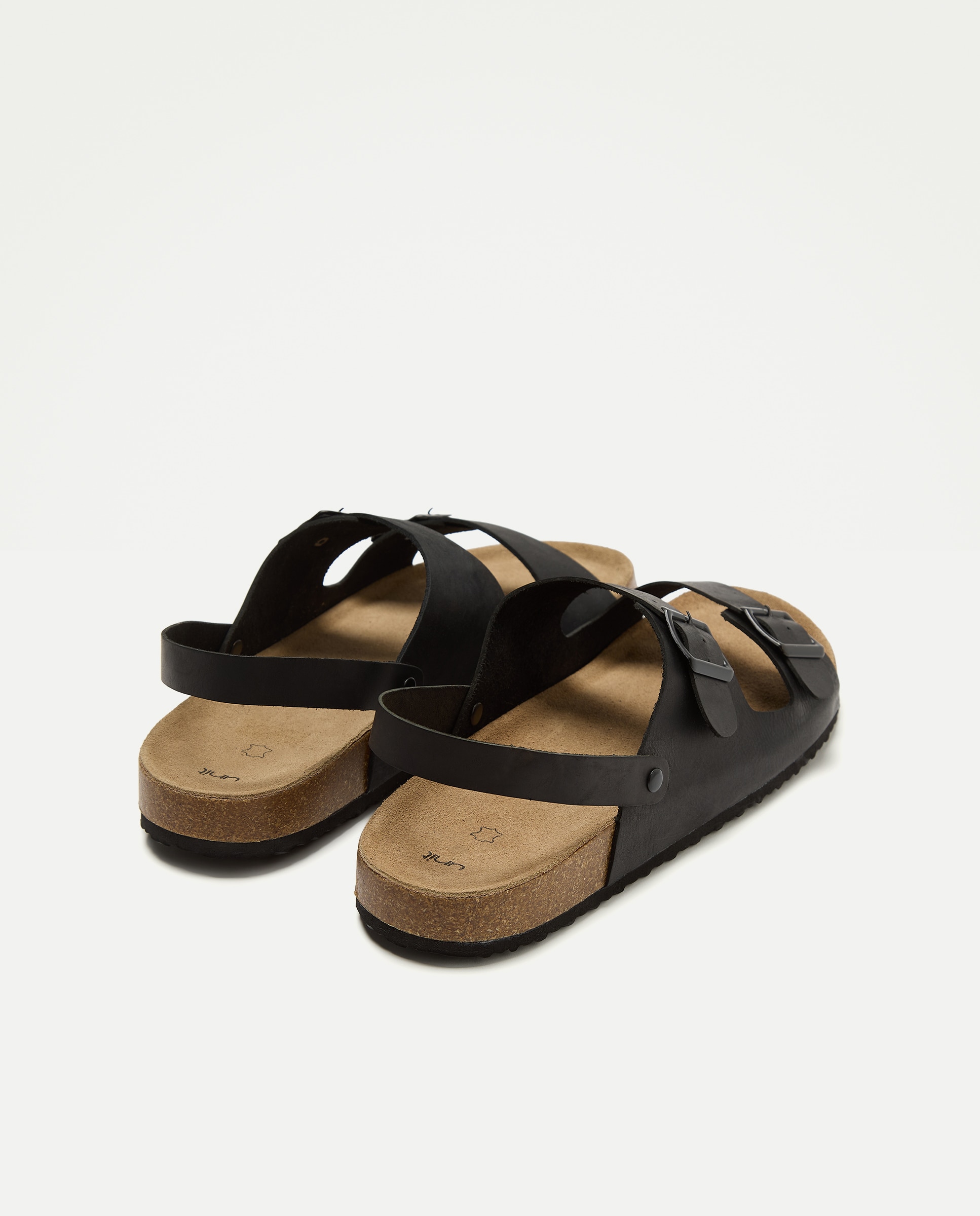 Sandalia bio dos hebillas con trasera  de piel con piso de goma Negro-3