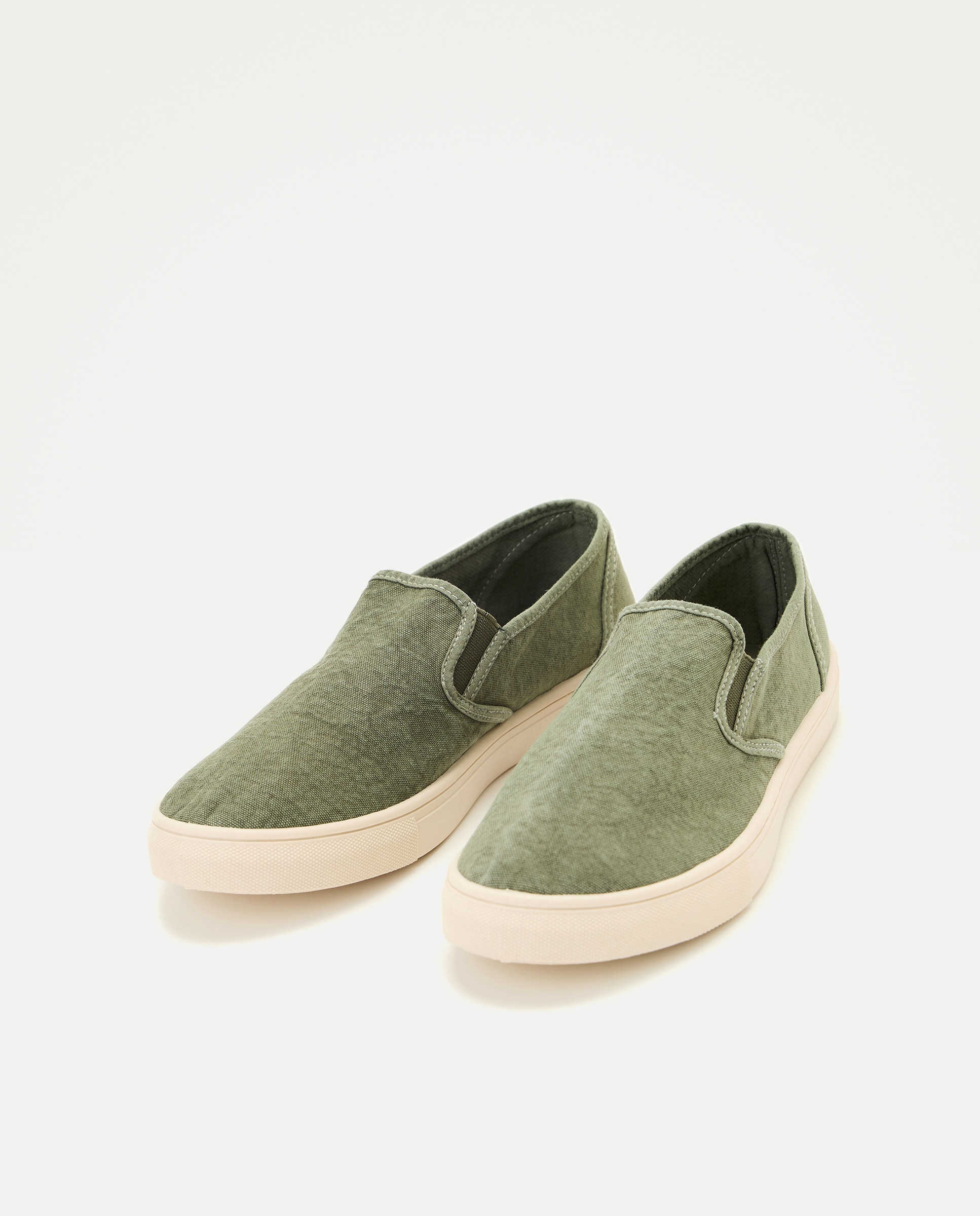 Zapato elasticos de lona lavada con piso de goma 520 Kaki-2