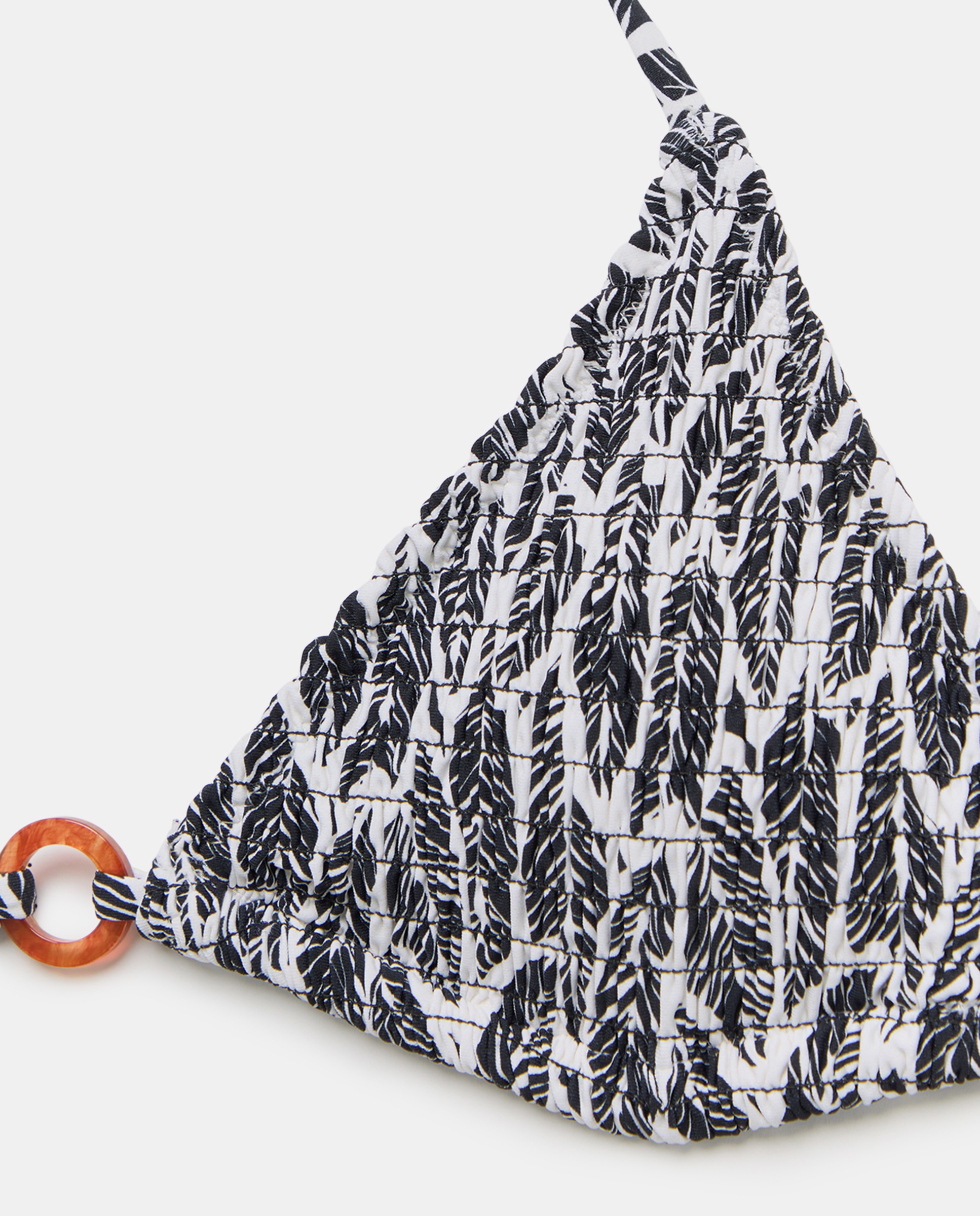 Top de Biquíni Smock com Folhas Preto-5