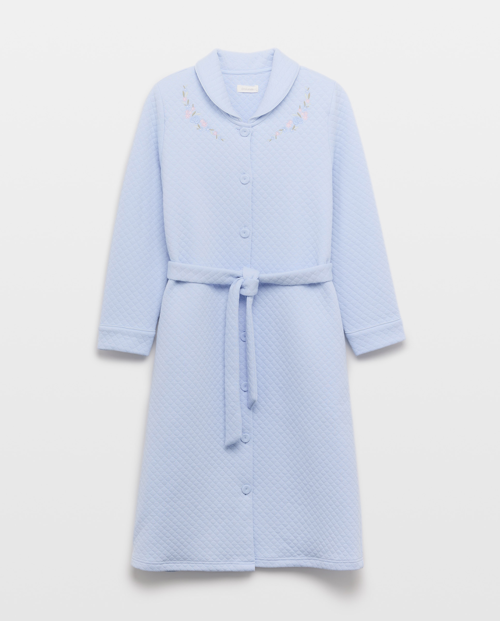 Robe com Botões e Detalhes Florais 410 Azul Claro-3