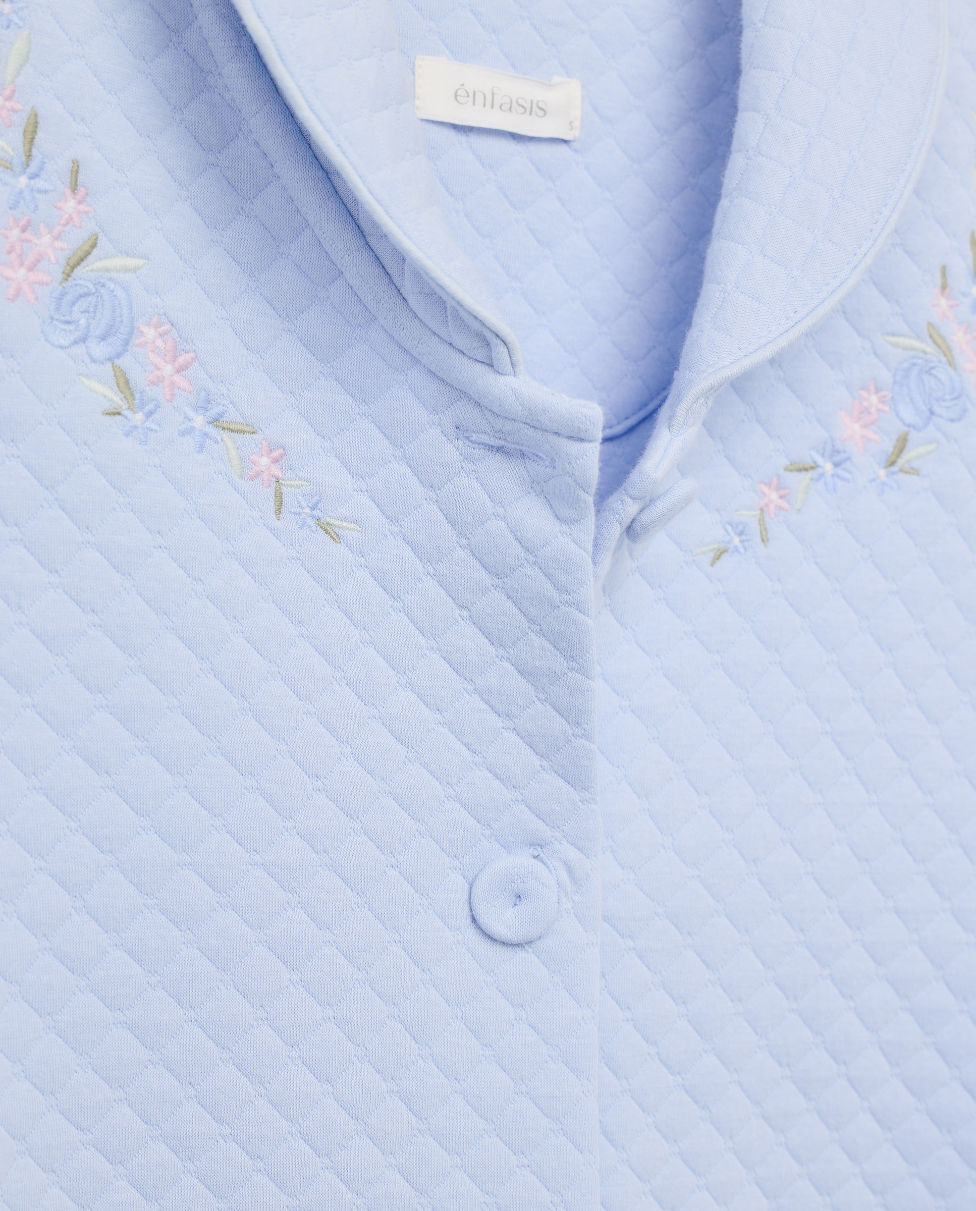 Robe com Botões e Detalhes Florais 410 Azul Claro-4