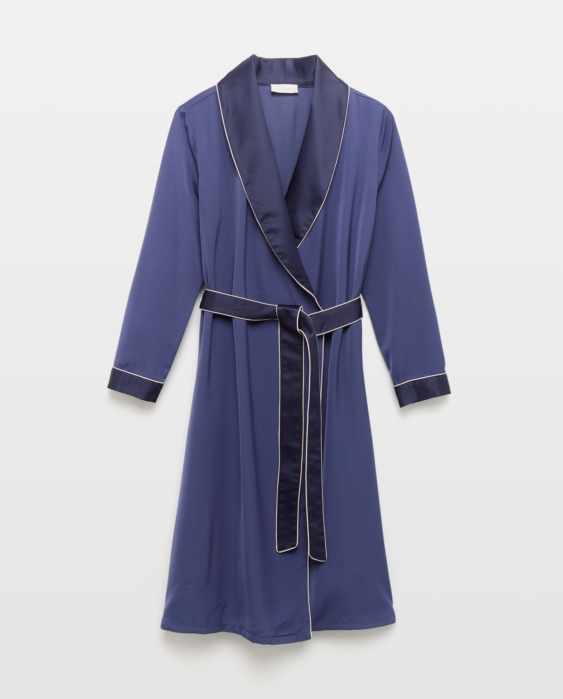 Robe Cruzado Estampado com Manga Comprida Azul Tinta-3