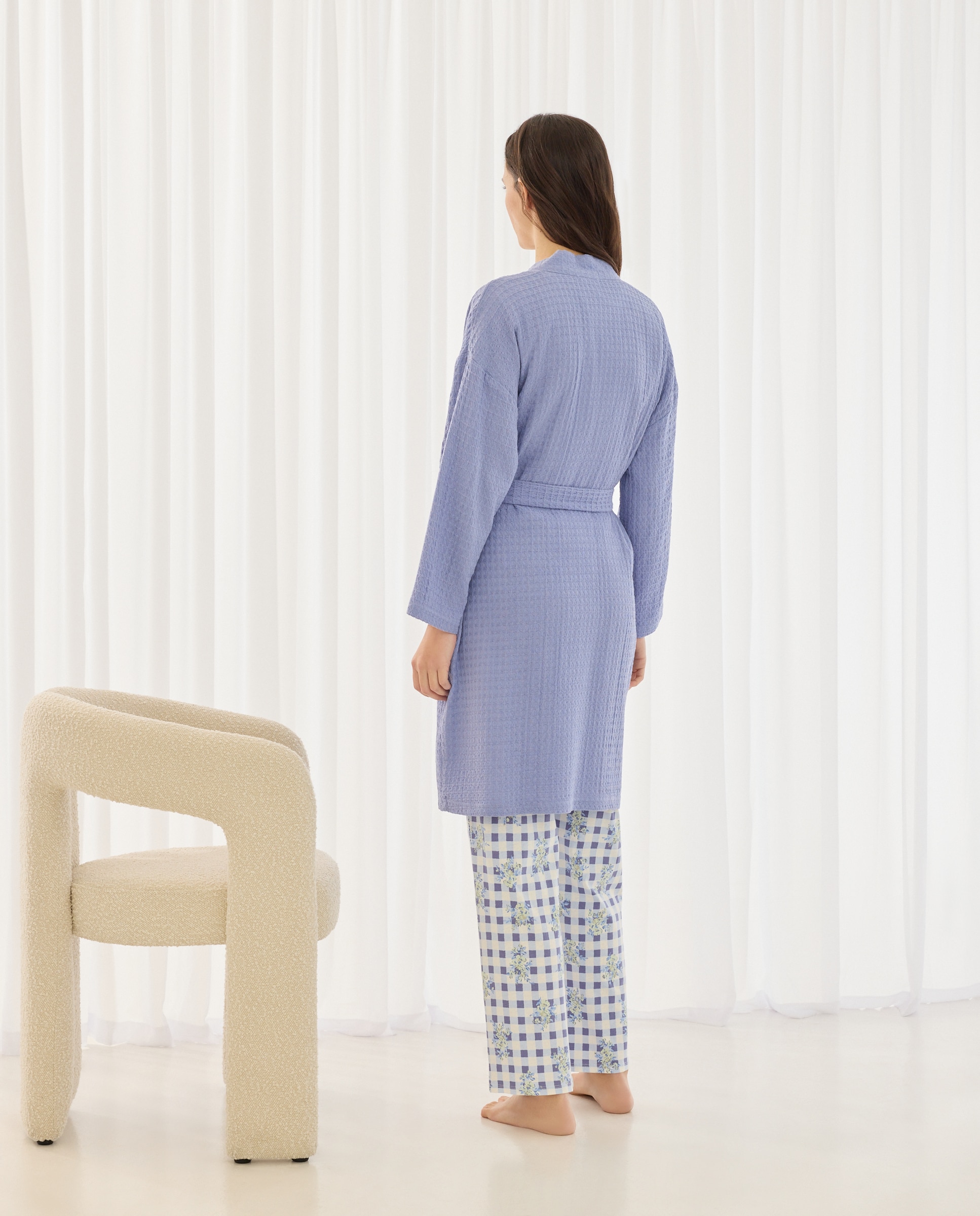 Robe com Cinto em Waffle 400 Azul-2