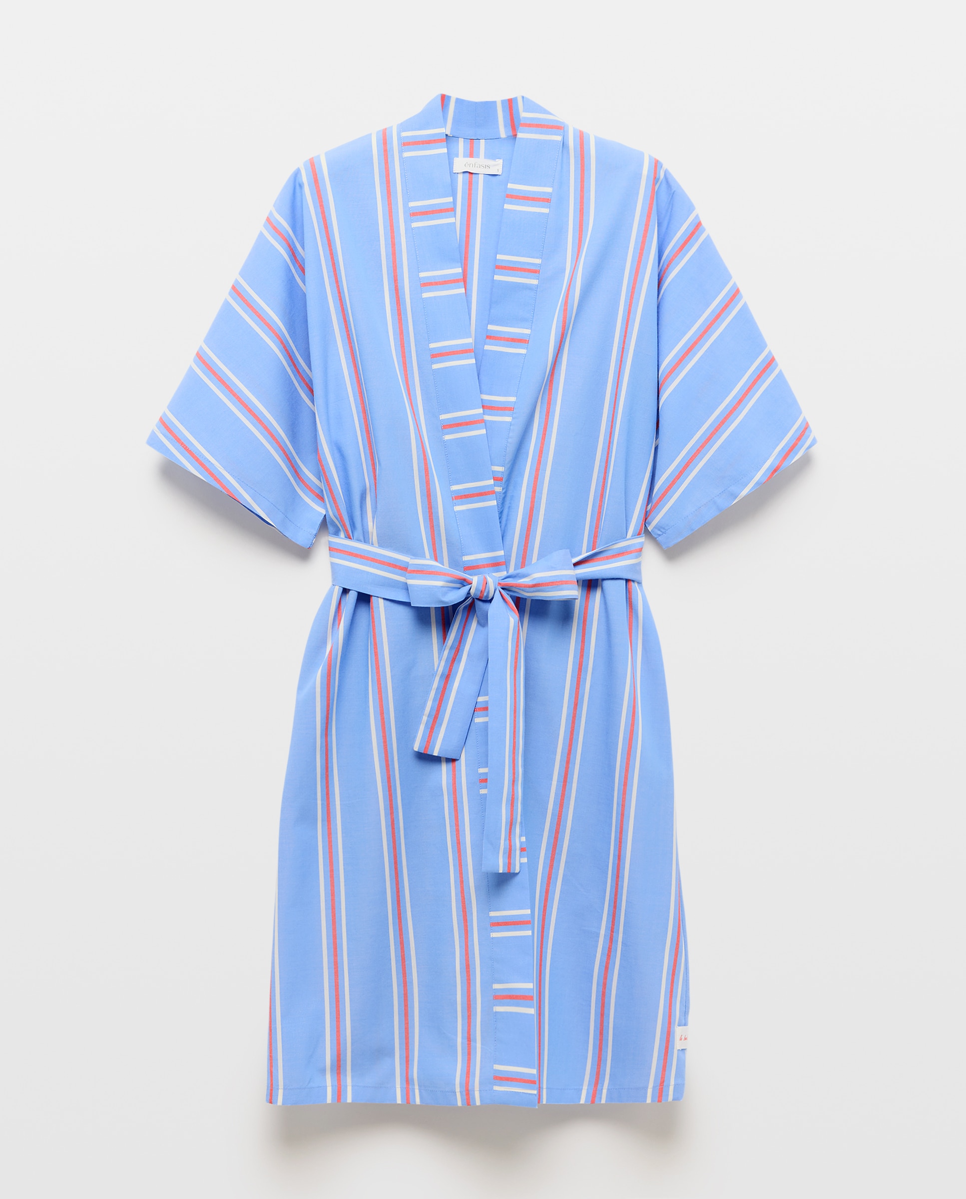 Robe com Cinto e Riscas Tecidas Azul-5