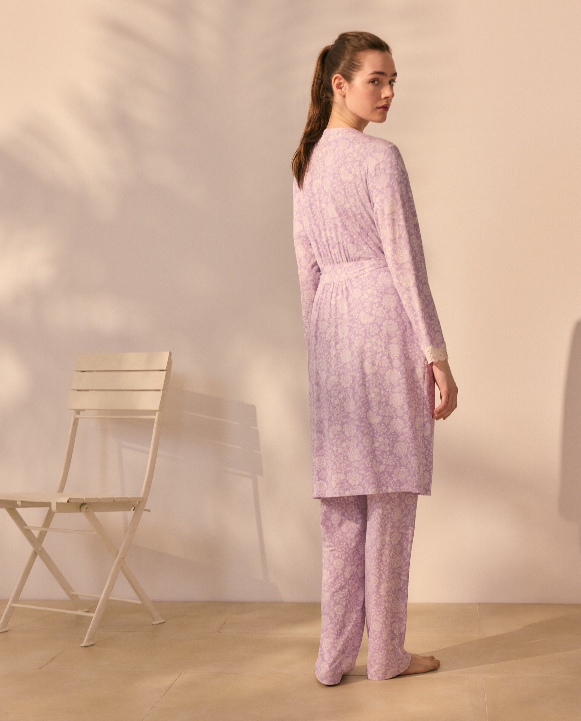 Robe Cruzado com Estampado Bicolor Roxo-3