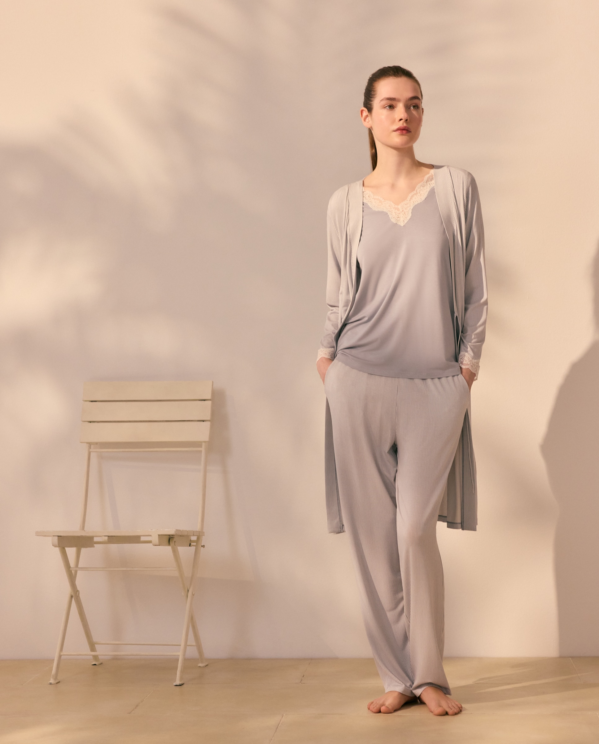 Robe Estampado às Riscas 820 Cinzento Médio-2
