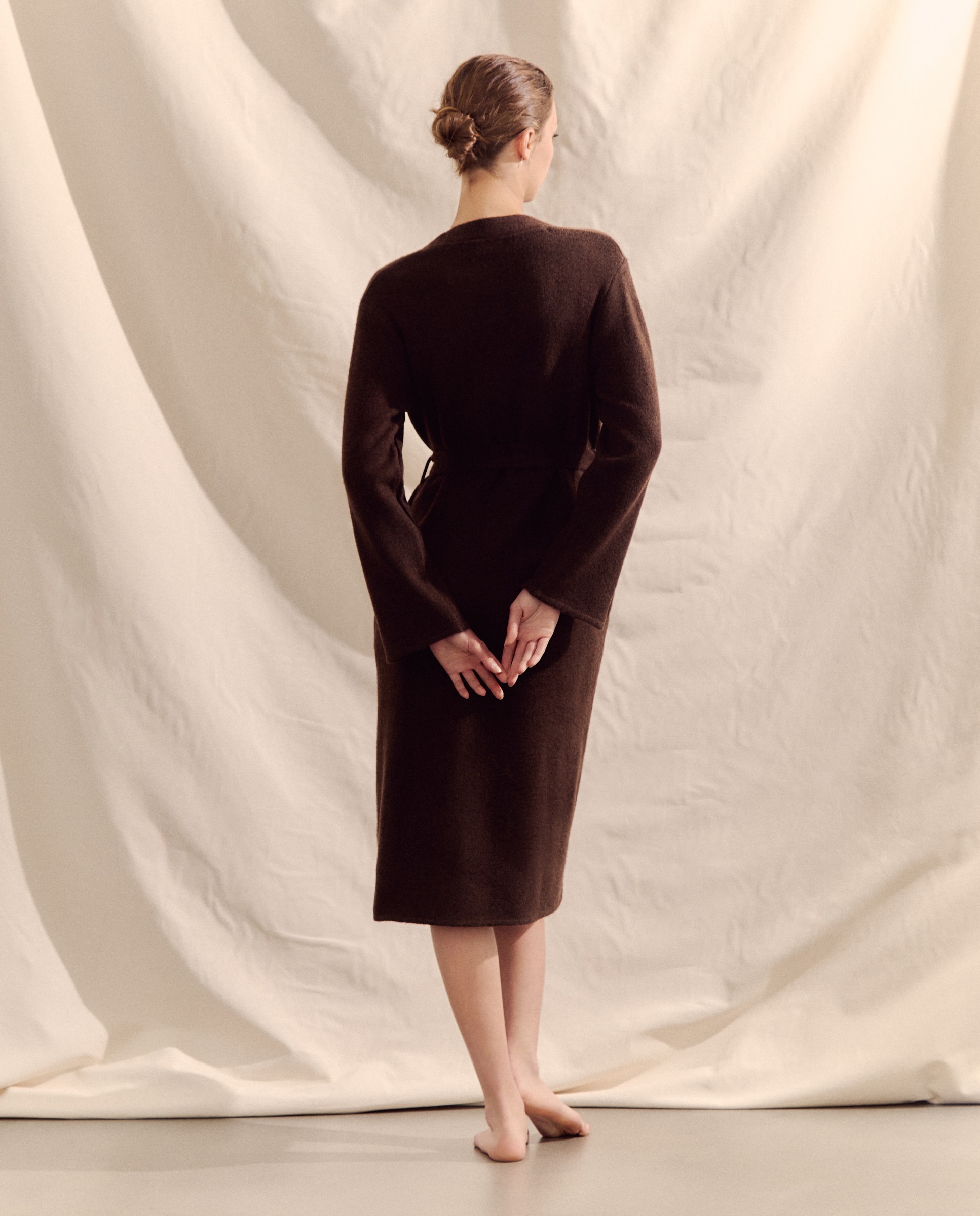 Robe liso curto Castanho-2