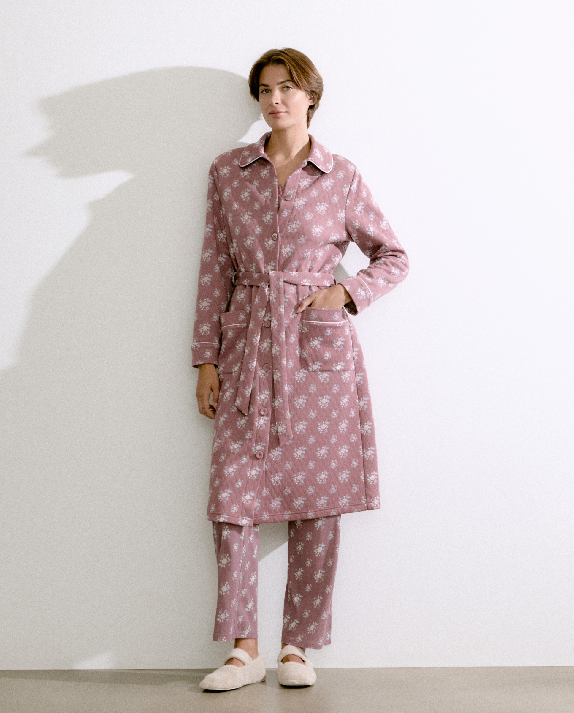 Robe Cruzado com Estampado Floral Rosa-1