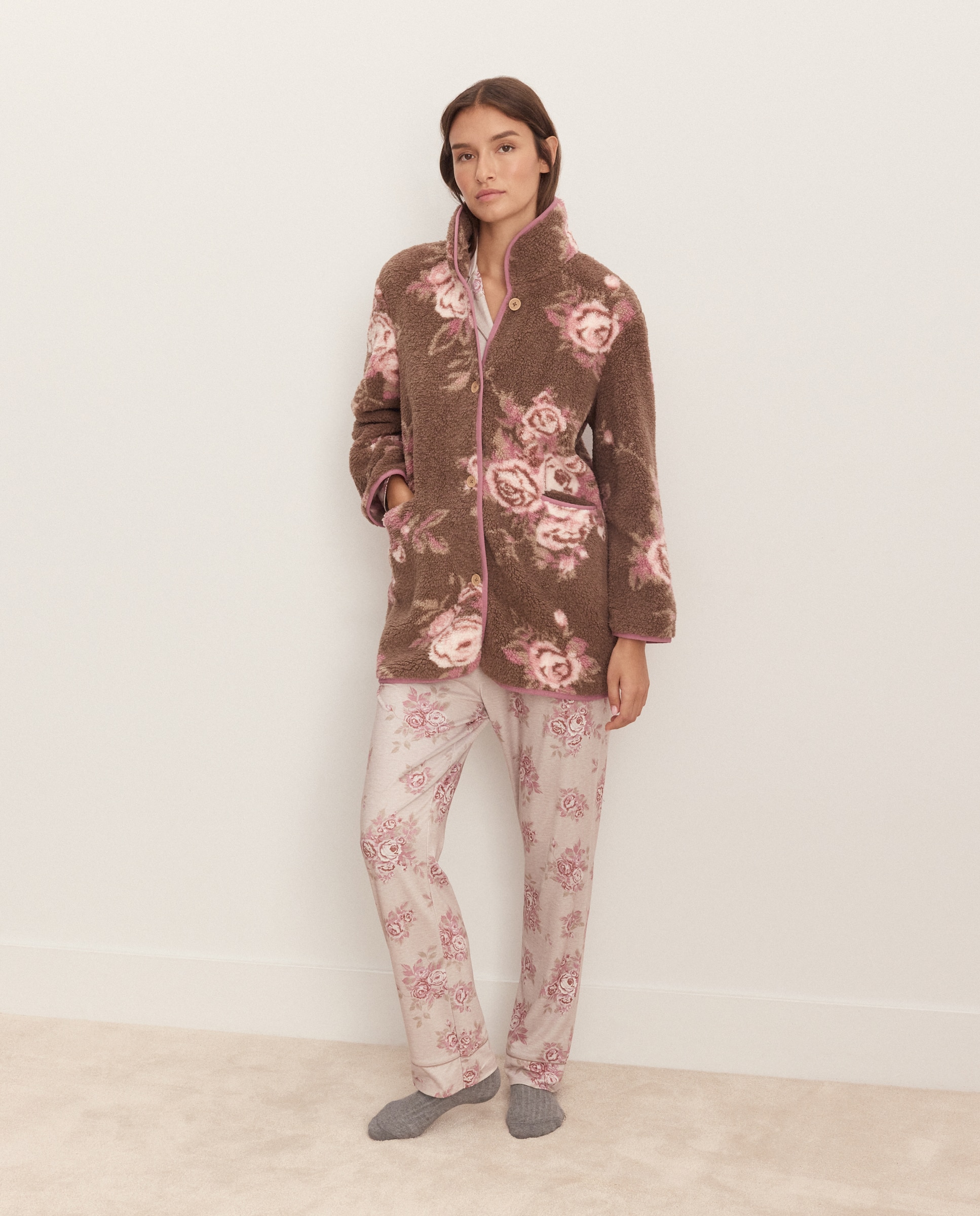 Robe com Botões e Estampado Floral Rosa-2