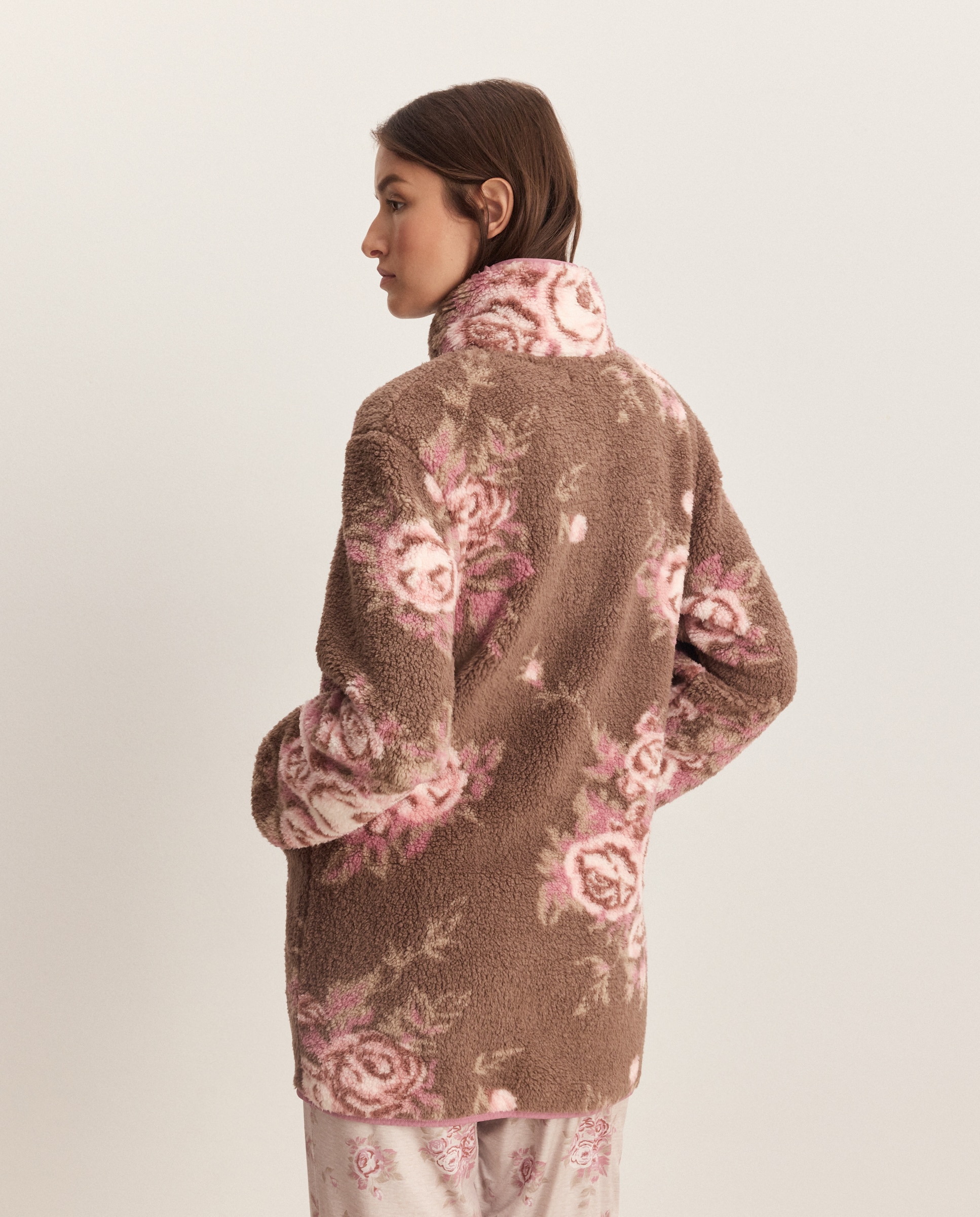 Robe com Botões e Estampado Floral Rosa-3